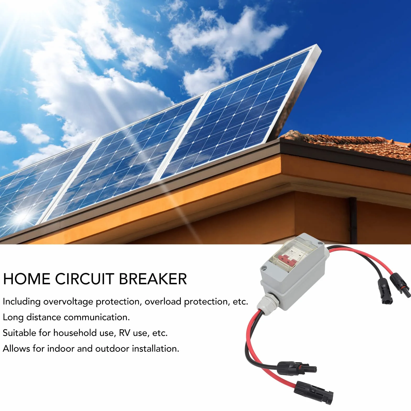 Wakects MCB 2P DC 500 V 32 A, wyłącznik odłączający DC, izolator fotowoltaiczny z obudową rozdzielczą IP65, do kratki panelowej (z kablem i