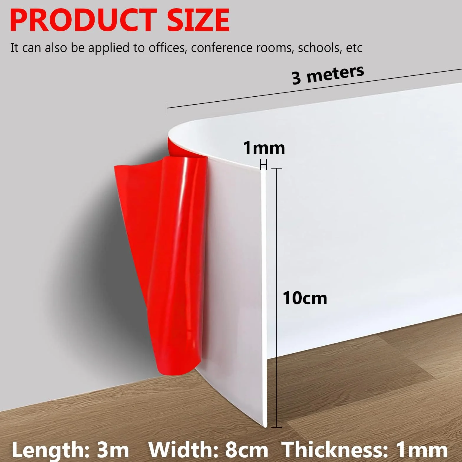 Listwa przypodłogowa samoprzylepna, 10 cm x 3 metry PVC miękka listwa przypodłogowa, elastyczna listwa przypodłogowa dekoracyjna listwa kątowa, łatwa do cięcia płaska listwa do podłogi dla salonu