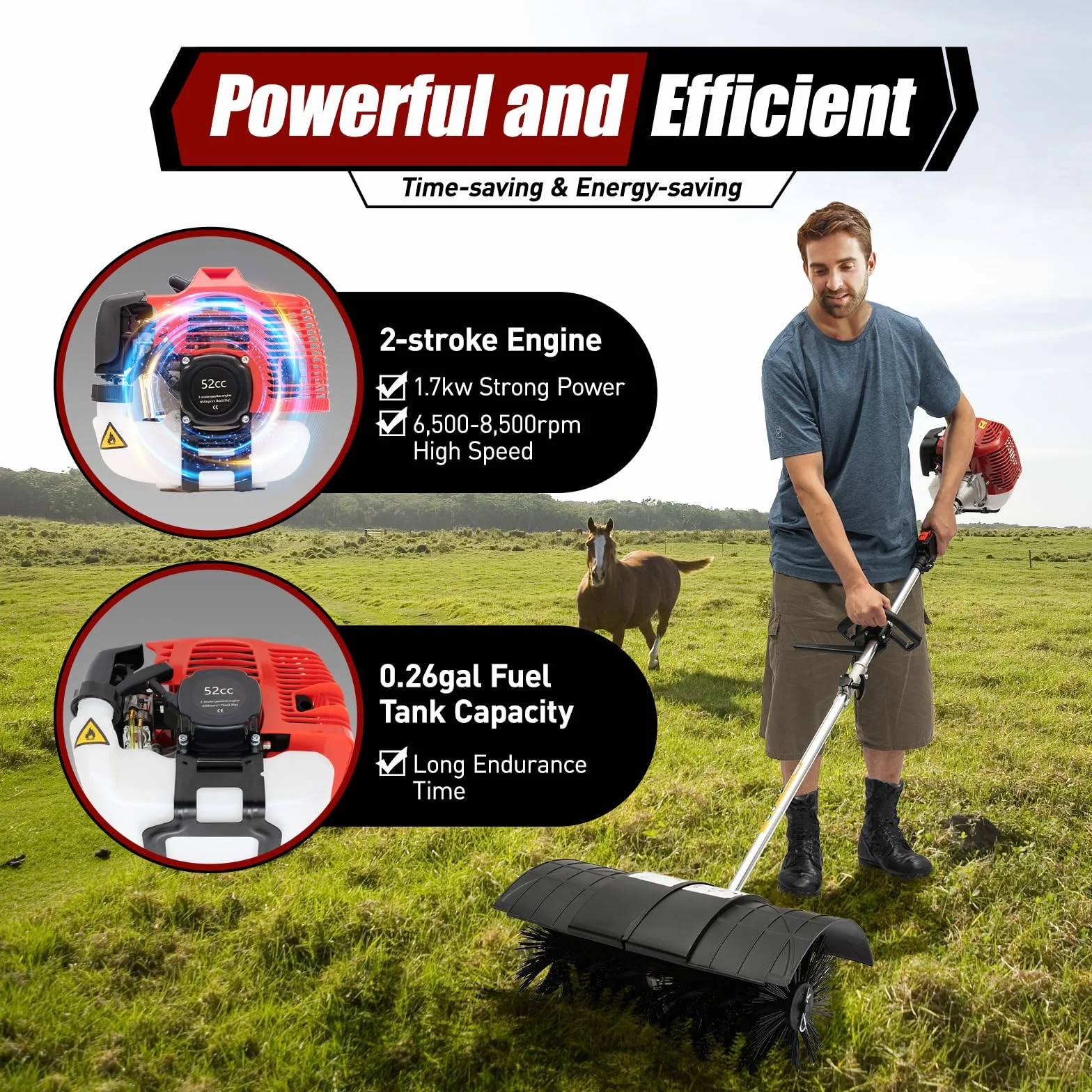 Zamiatacz śniegu silnikowy 1,7 kW 2,3 PS 52CC przenośny benzyna