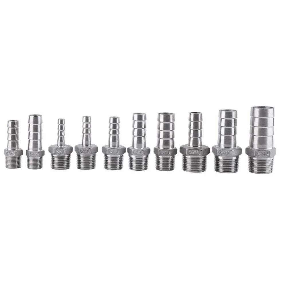 1 x Verbindungsstùck fùr Schlauch, Barbel-Schlauch, Adapter, Schwanz, aus Edelstahl, SS304, 1/8 Zoll ~ 3/4 Zoll (1/2 x 10 mm)