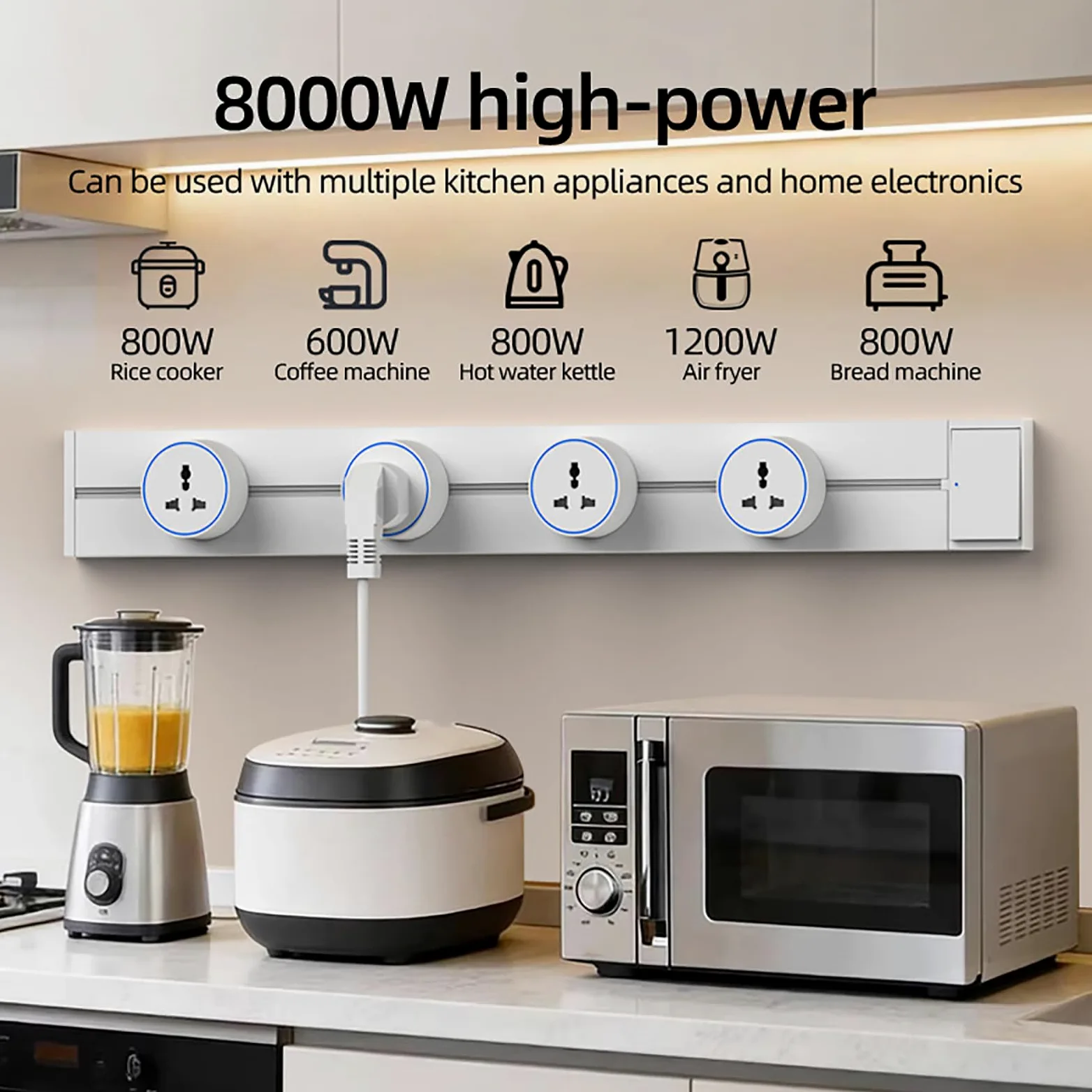 Gniazdo Szynowe 8000w, Gniazdo Ścienne 40-100cm (Z Przełącznikiem), Uniwersalne, Rozłączane Gniazdo Trójotworowe (Z Oświetleniem Otoczenia), Do Kuchni, Salonów, Gabinetów, Biur Black-75cm