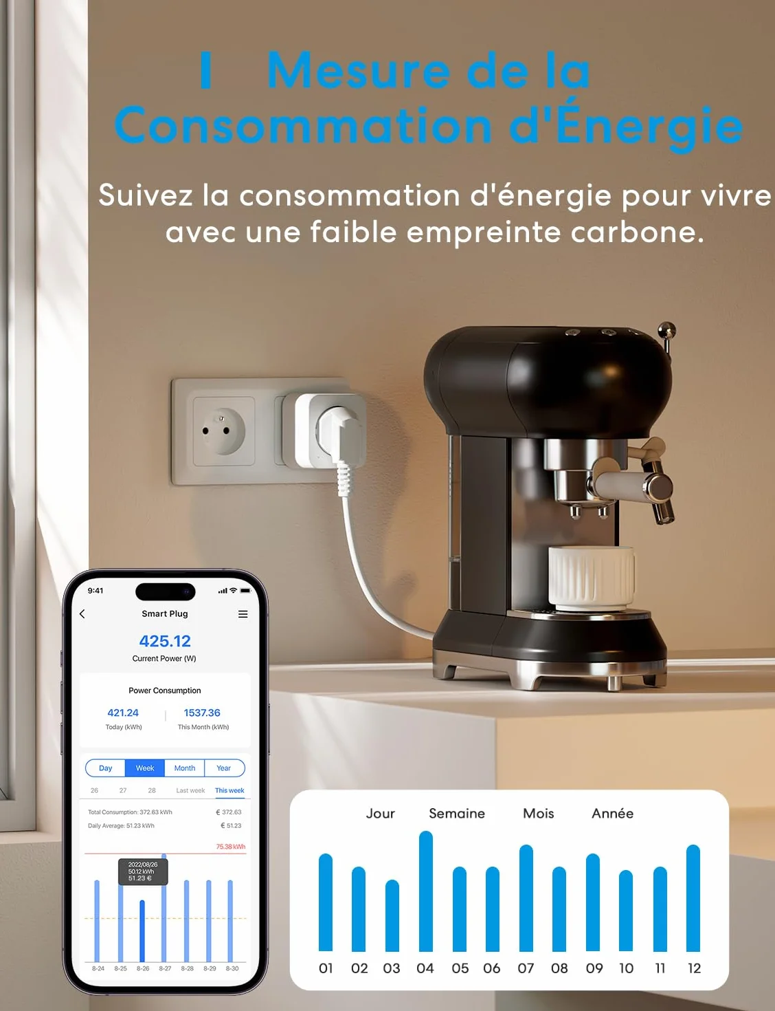 Meross Gniazdo inteligentne (typ E), 16 A gniazdko WiFi kompatybilne z Alexa i Google Home, inteligentne gniazdko elektryczne ze sterowaniem głosowym, zdalnym sterowaniem i konfiguracją Bluetooth