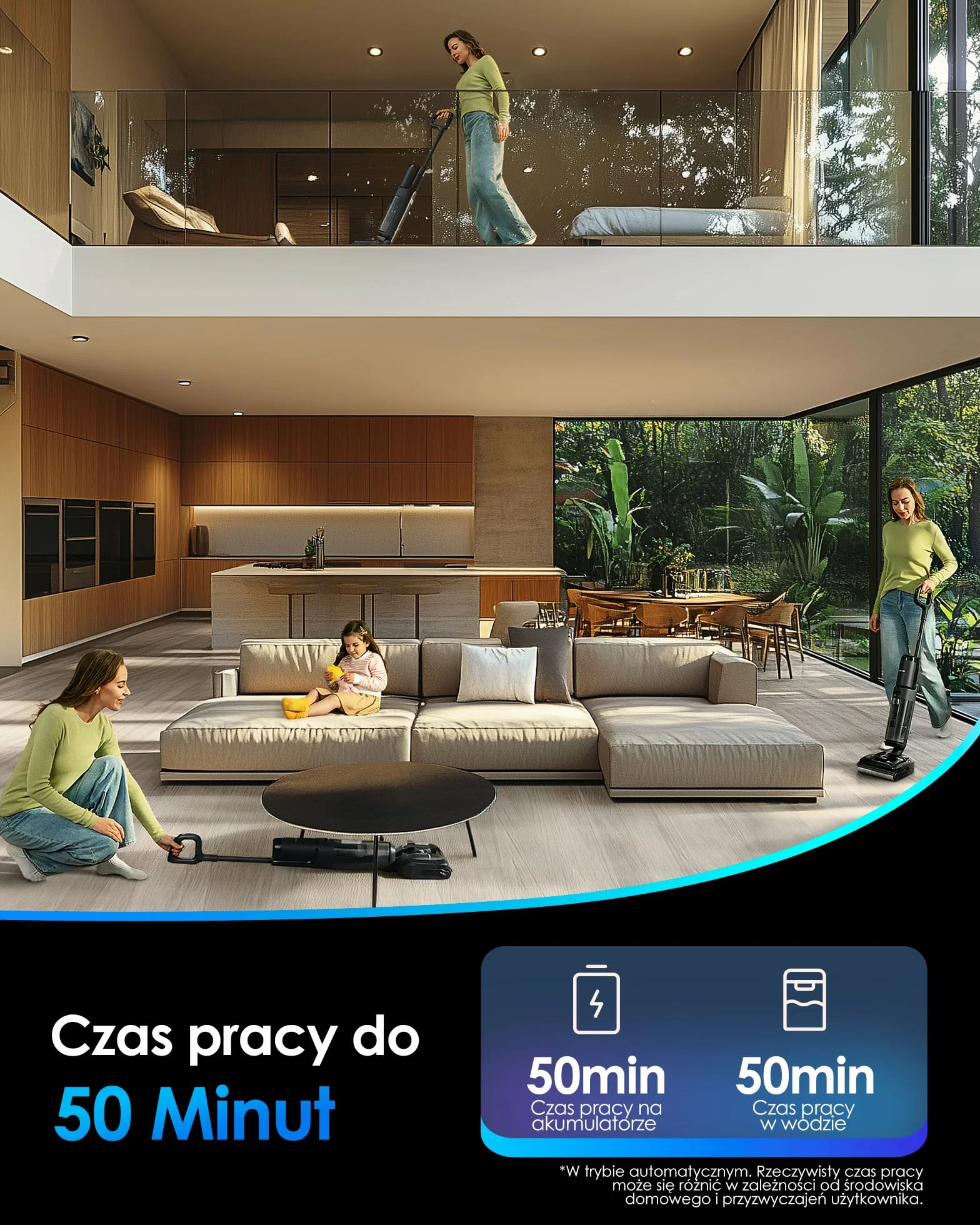 Tineco Floor ONE S7 Stretch Ultra Bezprzewodowy Odkurzacze na sucho i mokro, zapobiegająca splątaniu 180°, czas pracy 50 minut, samooczyszczanie Flashdry 85℃, dwustronne czyszczenie krawędzi