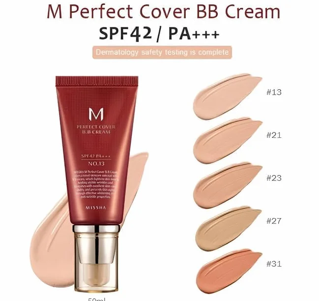 MISSHA - Perfect Cover BB Cream 20ml | Odcień #13 Jasnobeżowy | Idealna okładka | SPF 42 PA+++ | Ochrona przeciwsłoneczna, wielokolorowa, 10g
