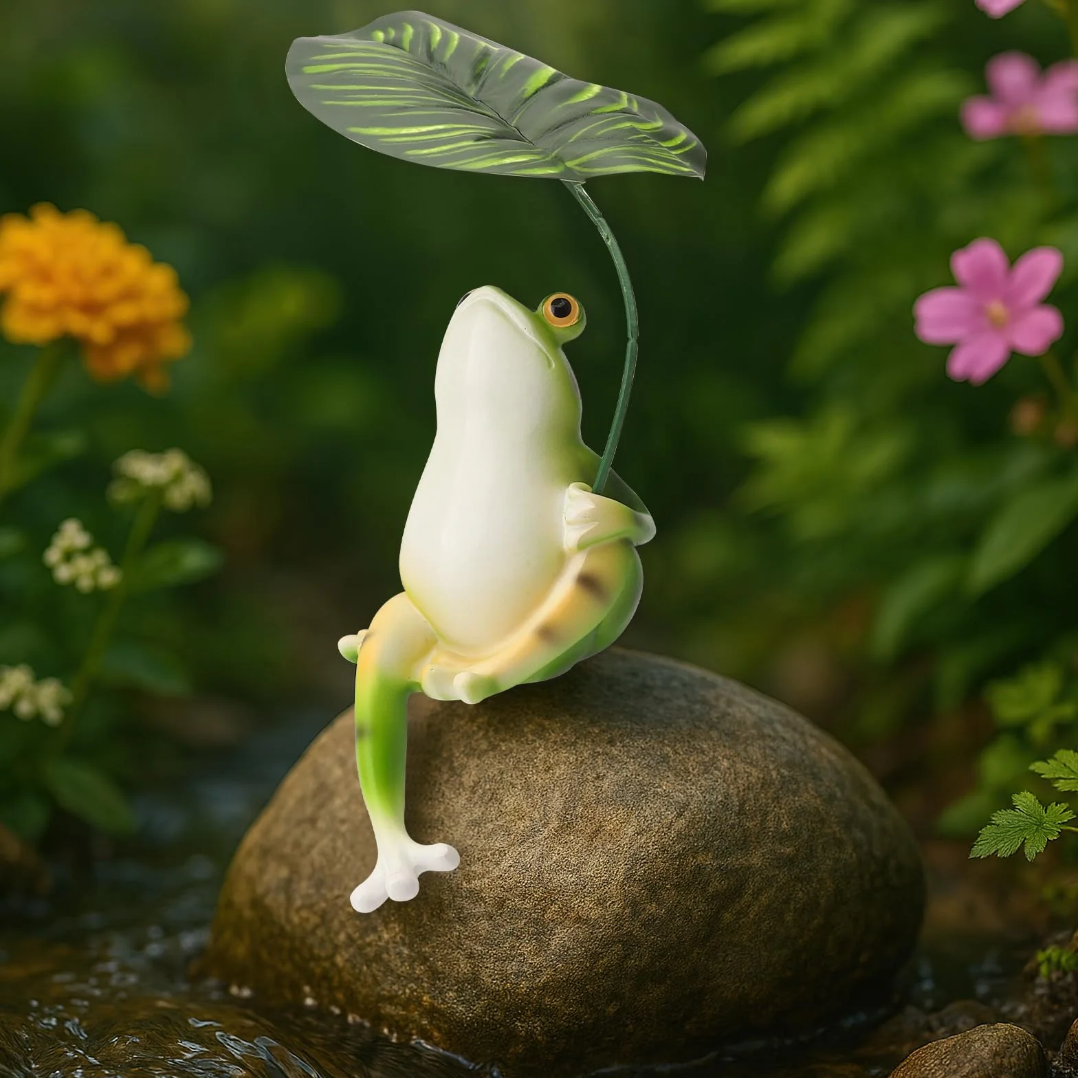HENGBIRD Żaba dekoracyjna figurka ogrodowa z żywicy odporna na warunki atmosferyczne do oczka wodnego