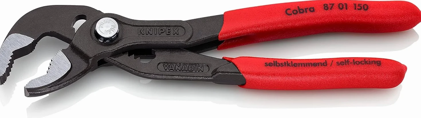 KNIPEX Cobra Szczypce nastawne do rur nowej generacji fosforanowana, szara pokryte antypoślizgowym tworzywem sztucznym 150 mm, 87 01 150