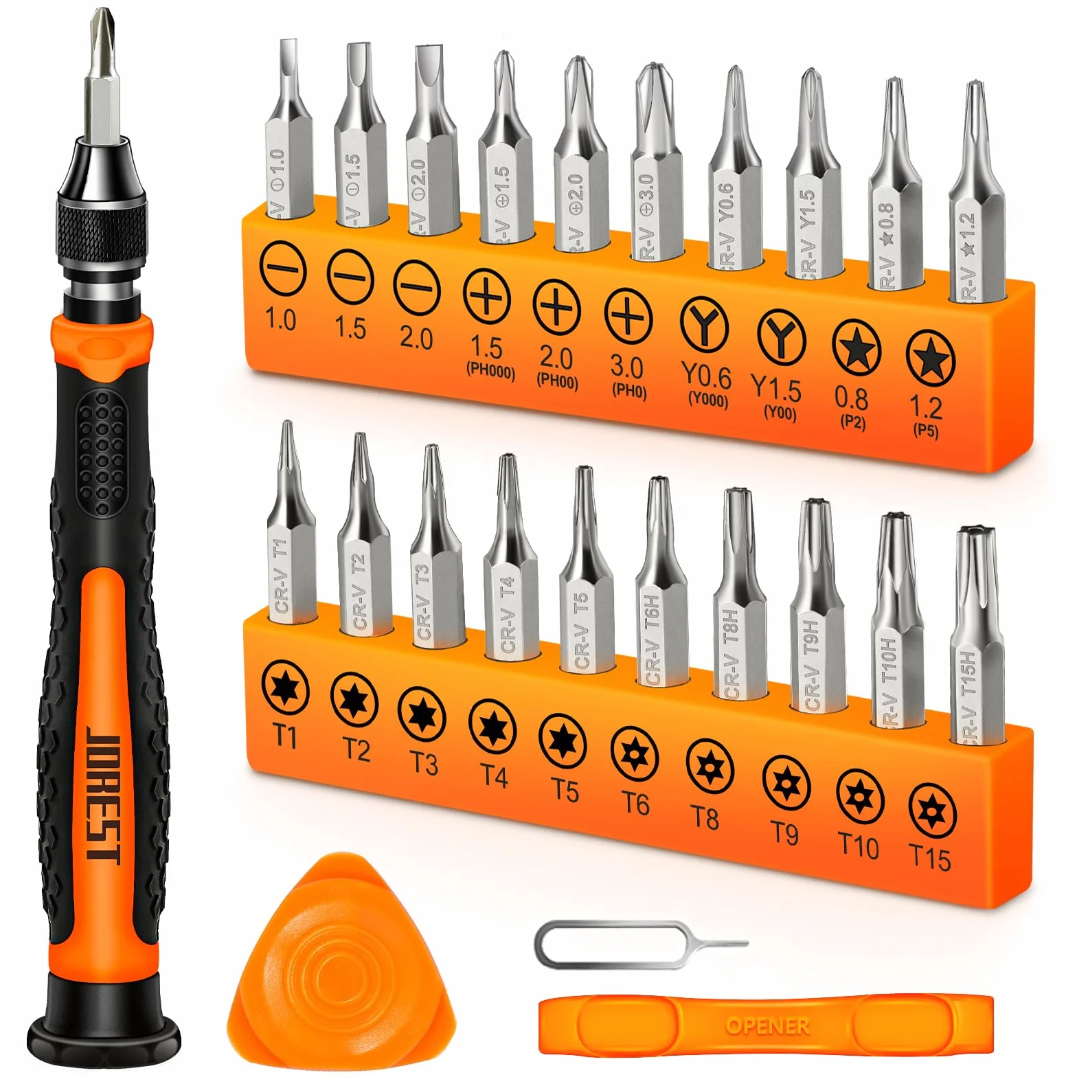 JOREST 24-częściowy zestaw wkrętaków precyzyjnych, mini zestaw narzędzi z Torx T1 T2 T3 T5 T6 T8 T9 T15, Triwing Y00, Star P2/P5, Phillips PH00, -1.5/2.0, itd., do PS4, Switch, laptopa, PC, okularów