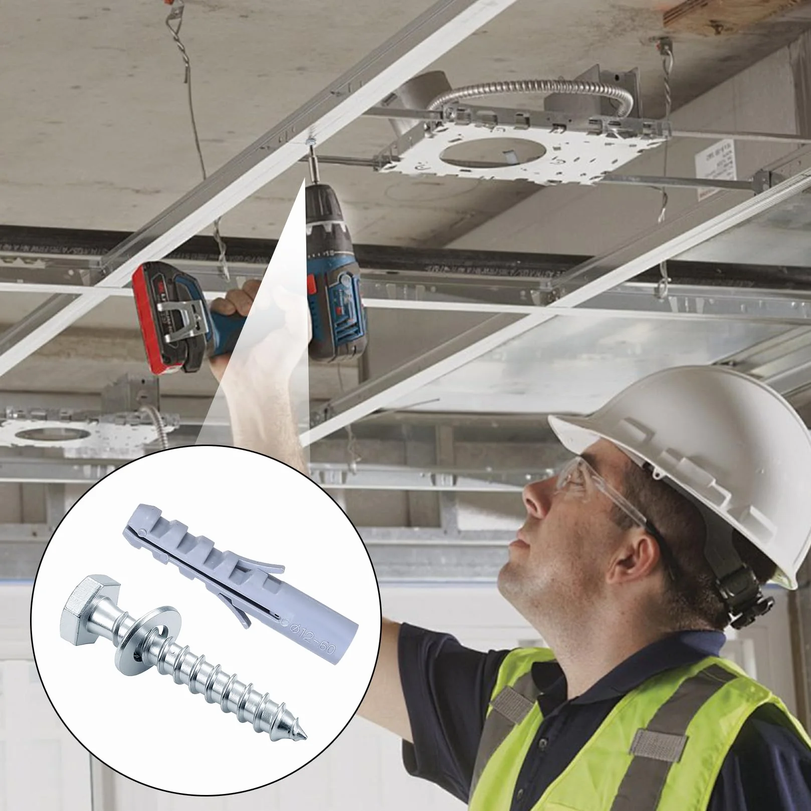 Zestaw 10 kołków rozporowych o dużej wytrzymałości M12 x 60 mm, zestaw kołków rozporowych, śruby sześciokątne, śruby do betonu i kołków rozporowych, uniwersalne kołki rozporowe, długie trzpienie do