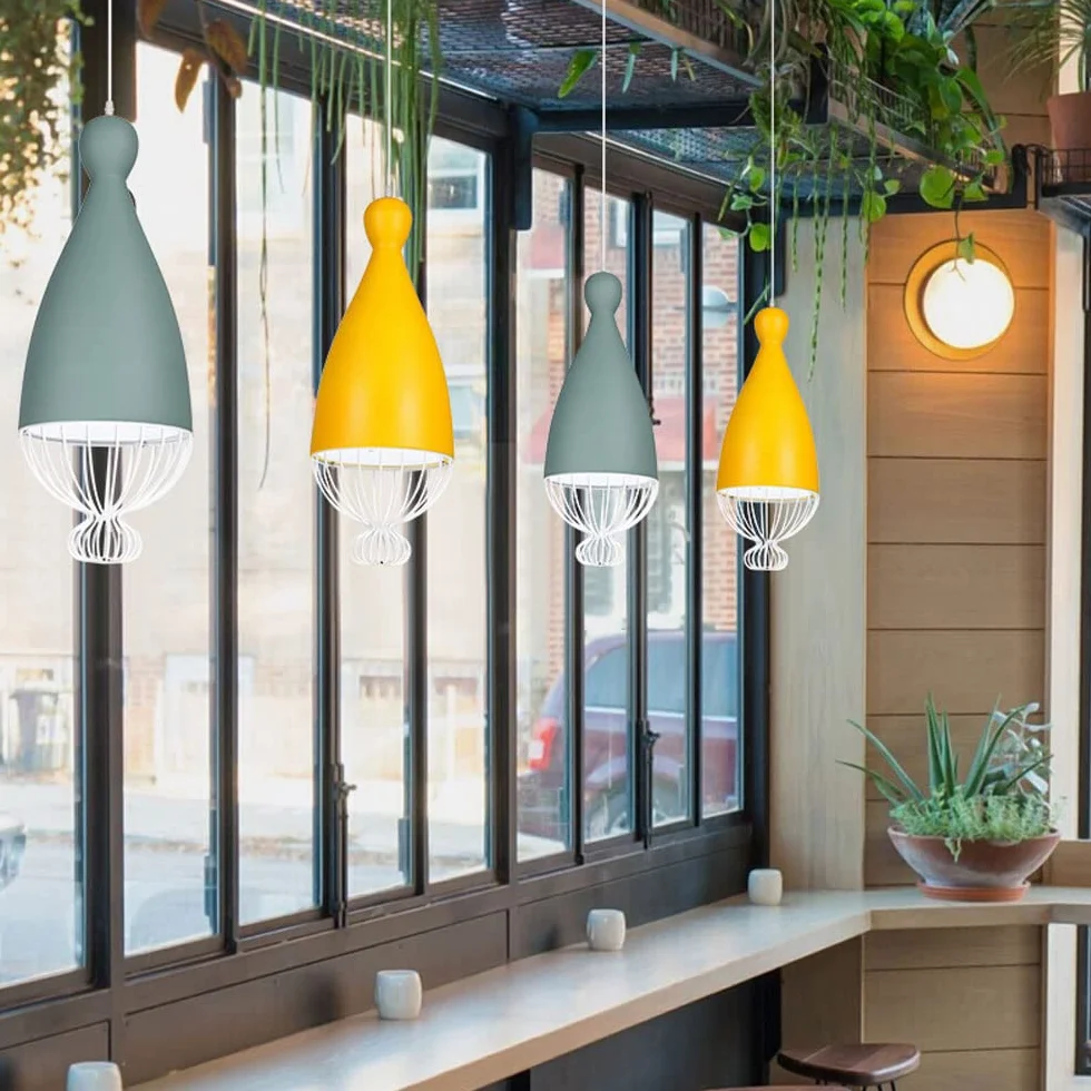 Lampa wisząca LED w stylu nordyckim, metalowa pojedyncza lampa sufitowa, oświetlenie wewnętrzne, bary restauracje, regulowana wysokość (30 cm, żółta