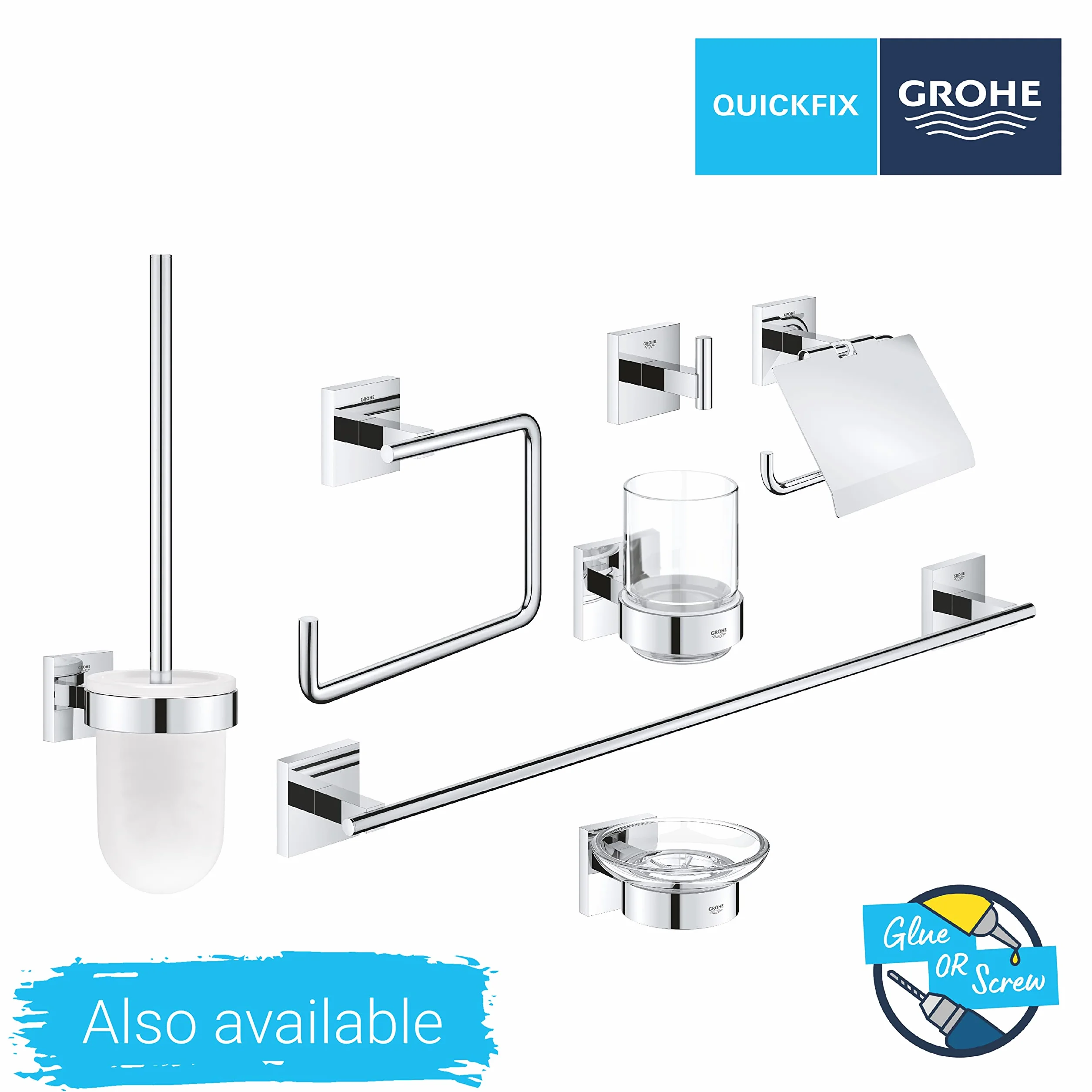 Grohe 40978000 uchwyt na papier toaletowy QuickFix 40978000 StartCube QuickFix – uchwyt na papier toaletowy bez pokrywki, chromowany