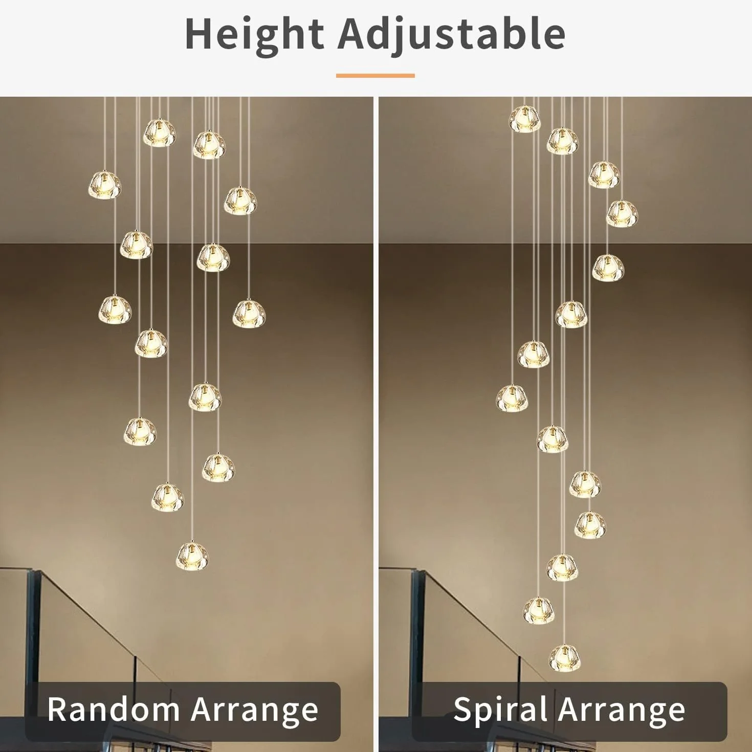 Nowoczesna Lampa Wisząca LED Villa - Żyrandol z Regulacją Wysokości do Jadalni, Przedpokoju, Klatki Schodowej, Salonu, Hotelu - Szklana, Okrągła, 14 Żarówek