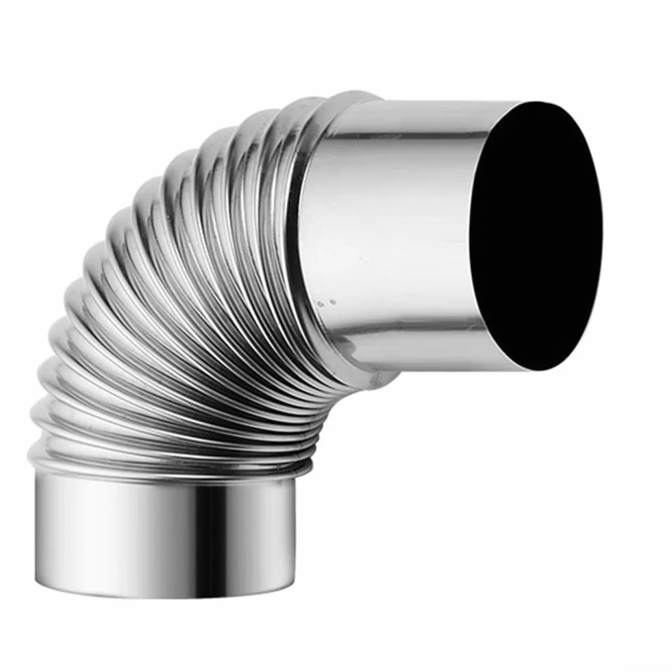 FUBESK Kolanko rurowe 90°, elastyczna rura pieca, komin pieca na drewno ze stali nierdzewnej, Ø 50mm, 60mm, 70mm, 80mm, 90mm, 100mm, żaroodporne kolanko wkładu kominowego zgięcie rury spalinowej (60mm