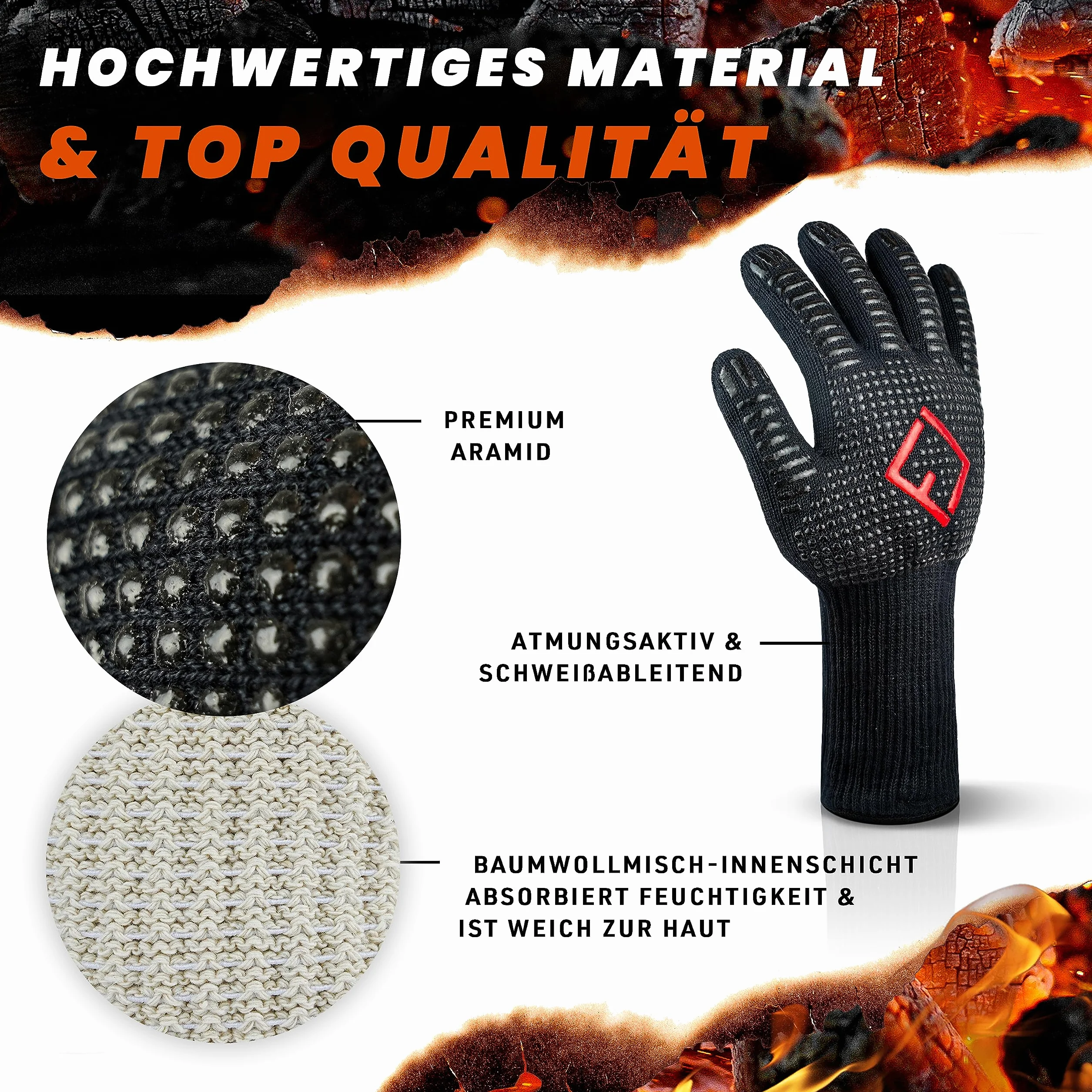 FLIPLINE® Rękawice do grillowania odporne na wysokie temperatury ogniotrwałe do kuchni i grilla