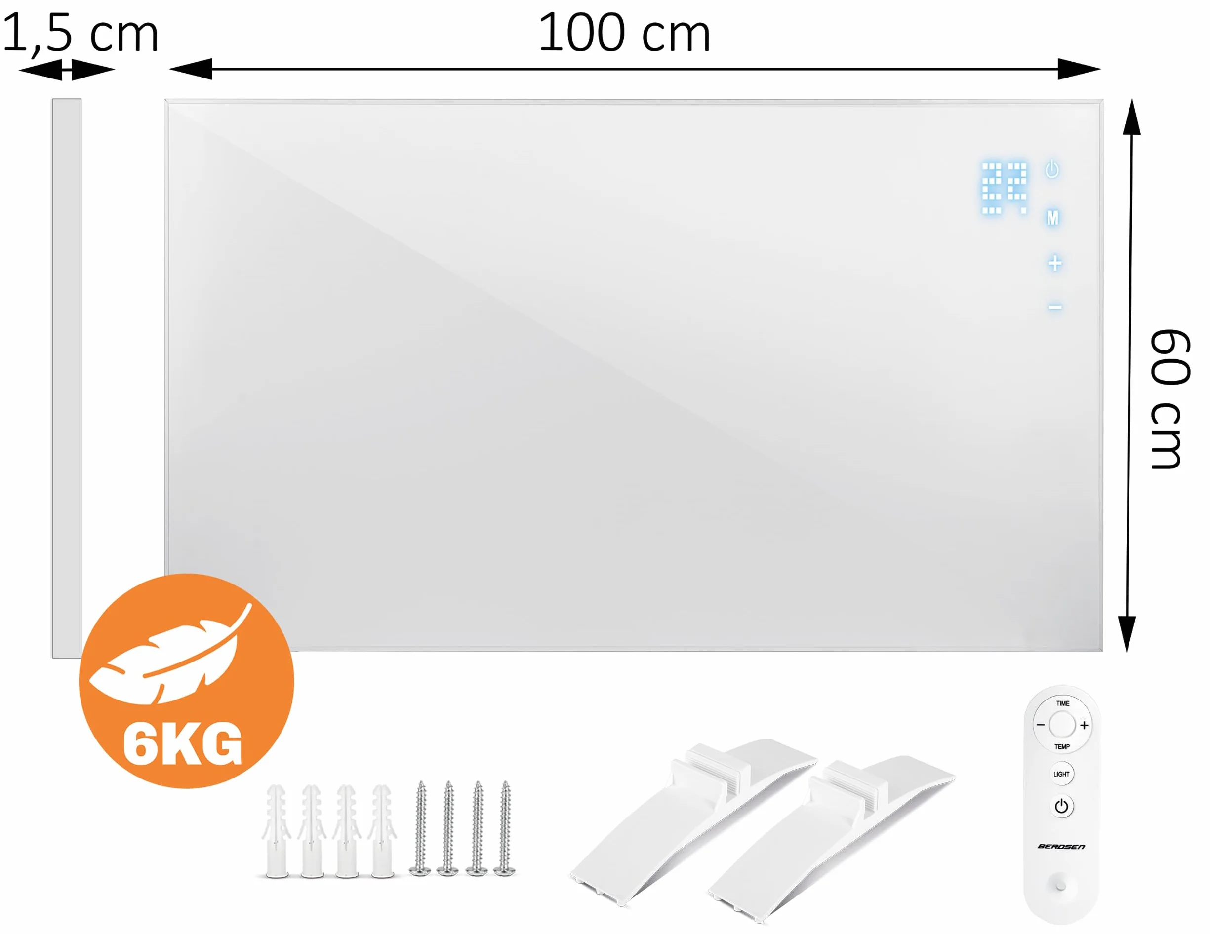 Berdsen Grzejnik na Podczerwień - Panel Grzewczy - 600 W - Szybkie Nagrzewanie - Panel Dotykowy - Pilot WiFi Aplikacja - Timer 1-9 h