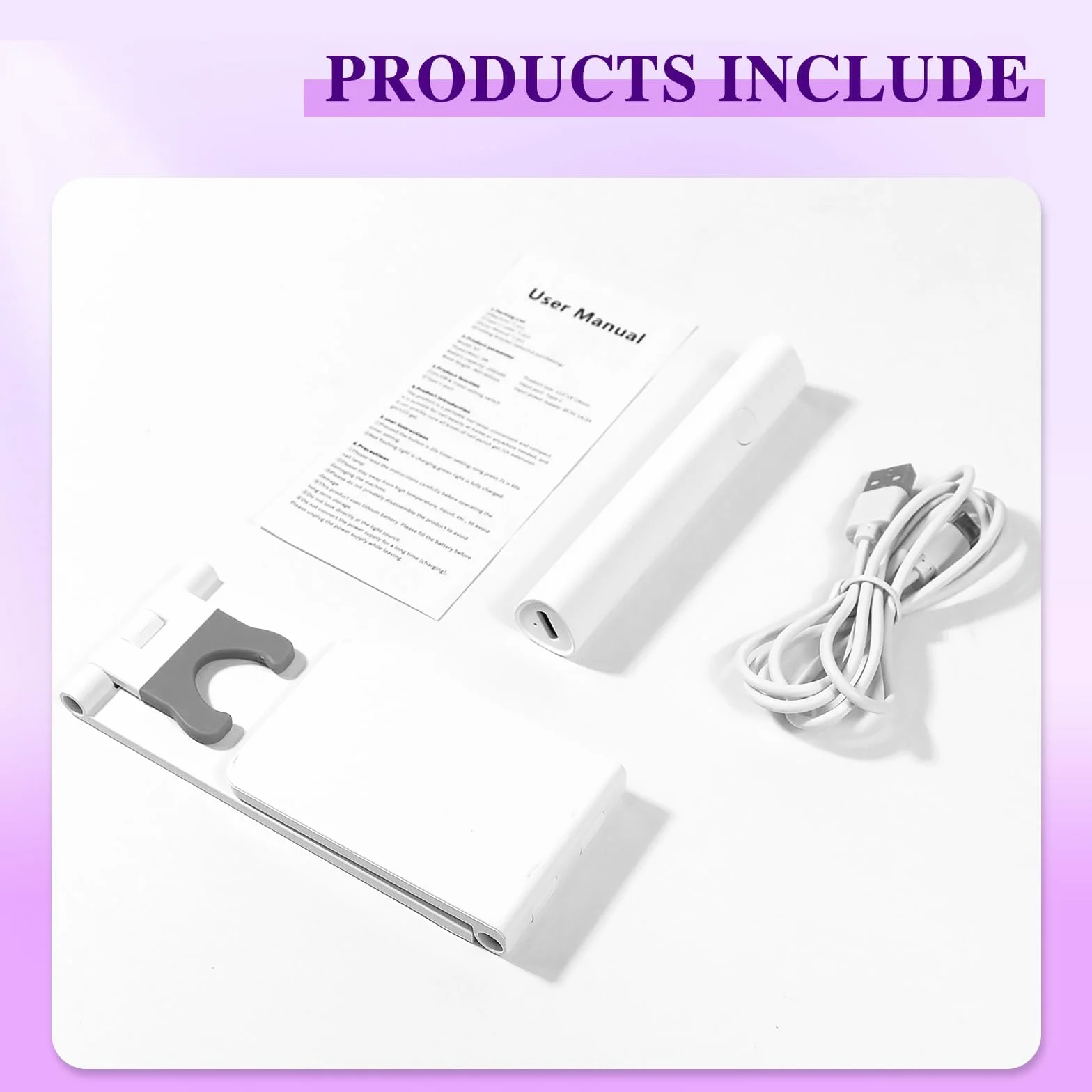 Lampa UV 3 W do paznokci żelowych, lampa UV, przenośna lampa UV do paznokci, 20 s/60 s, tryb timingu, możliwość ponownego ładowania, lampa do paznokci ze stojakiem, dla początkujących, do