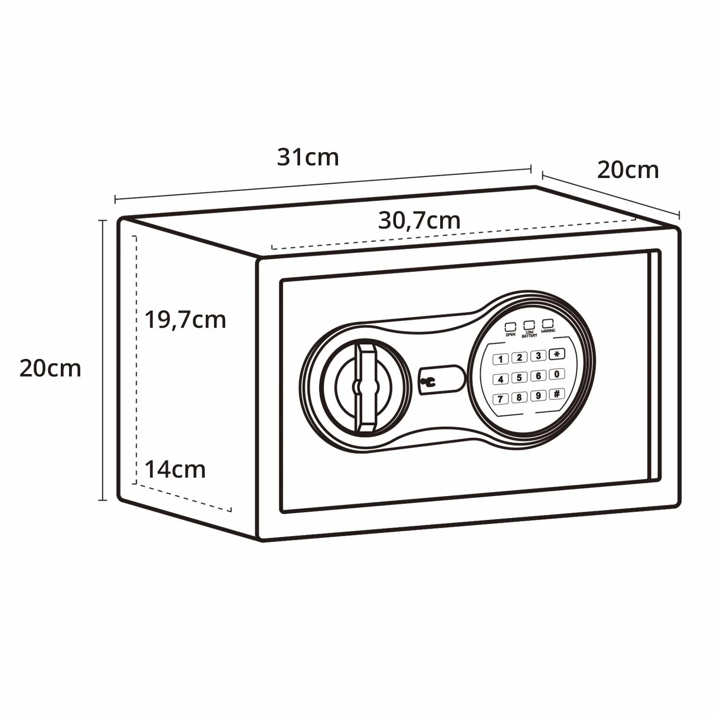 hjh OFFICE Safe Compact III sejf z zamkiem szyfrowym, 8,5 l, stalowy, czarny, sejf meblowy, zamek elektroniczny, 20 x 31 x 20 cm, 830040