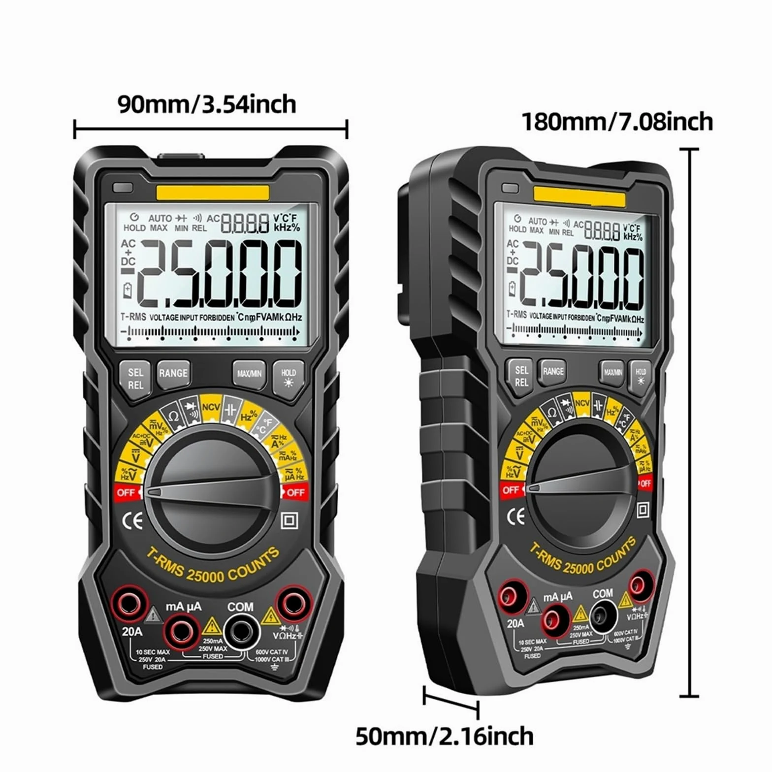 25000 Liczy Multimetr Inteligentny Ręczny Miernik Zasięgu NCV AC DC Ohm Zakres Cyfrowy Multimetro Tester Narzędzia Szybko Dokładnie Łatwy Odczyt(SZ20 Black)