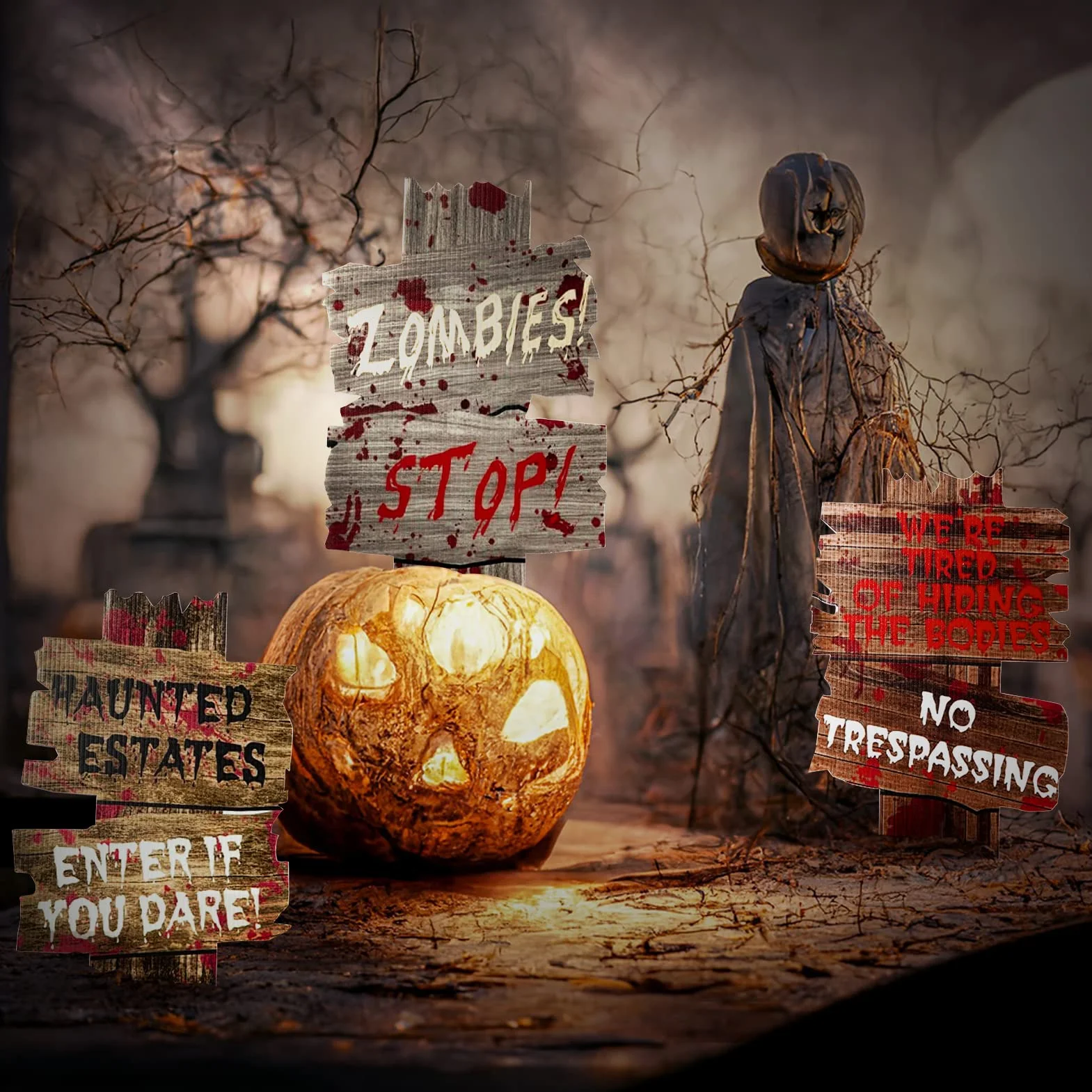 Halloweenowe rekwizyty horroru znak Keep Out dekoracja ogród podwórko ostrzeżenie typ 2