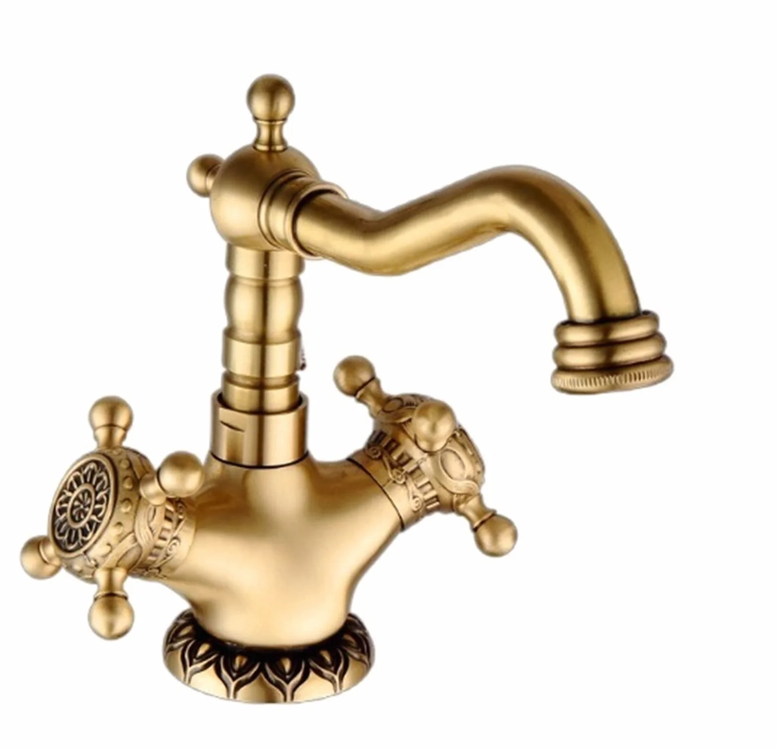 Elastyczny kran Obrotowy, Europejski styl Antique rzeźbione mosiężna bateria łazienkowa Hot and Cold Water Basin Faucet Pojedynczy uchwyt Tap