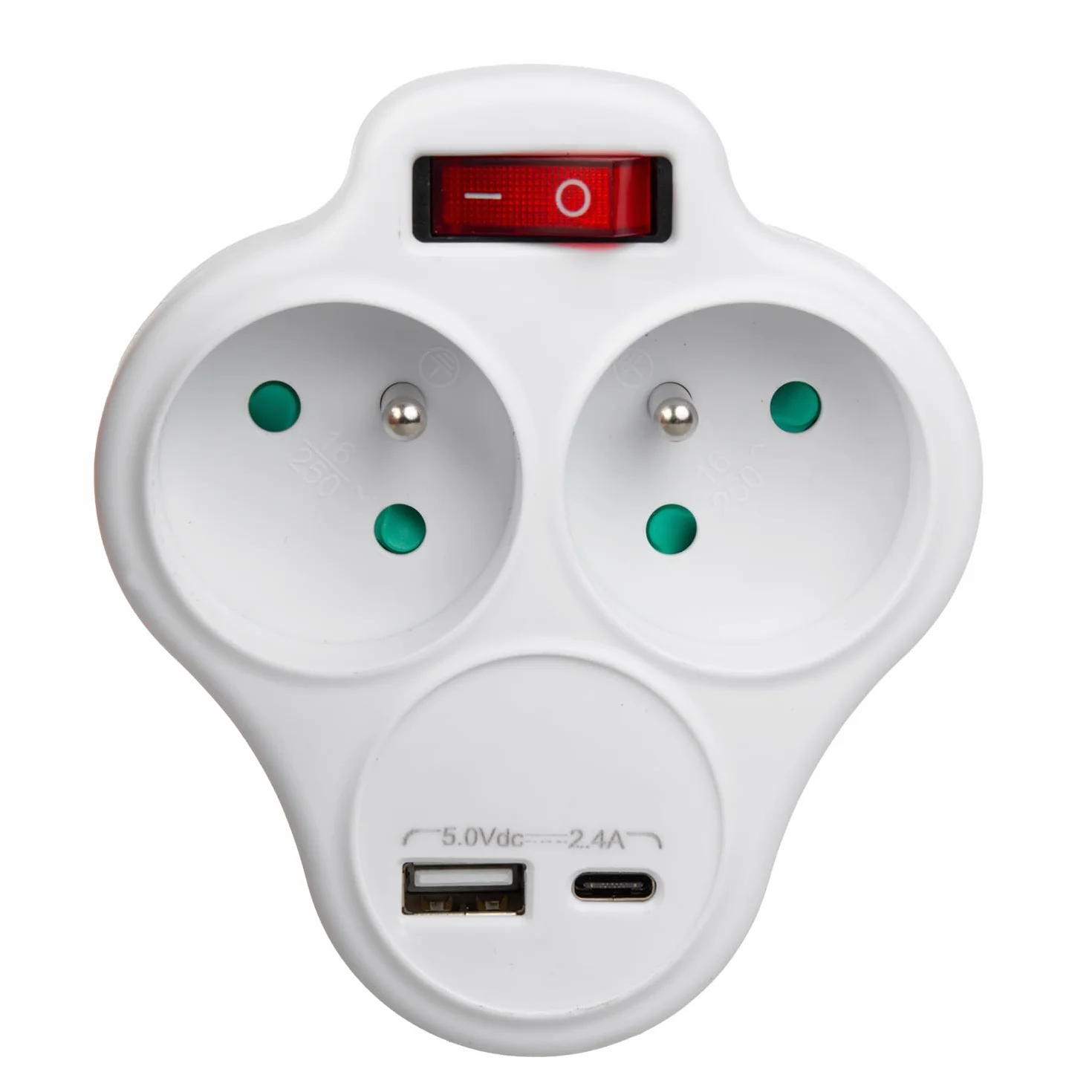 Gniazdko prądowe Maclean, rozgałęźnik z 2 gniazdami i USB A/C 2.4A, typu E, 2x16A, MCE336 E
