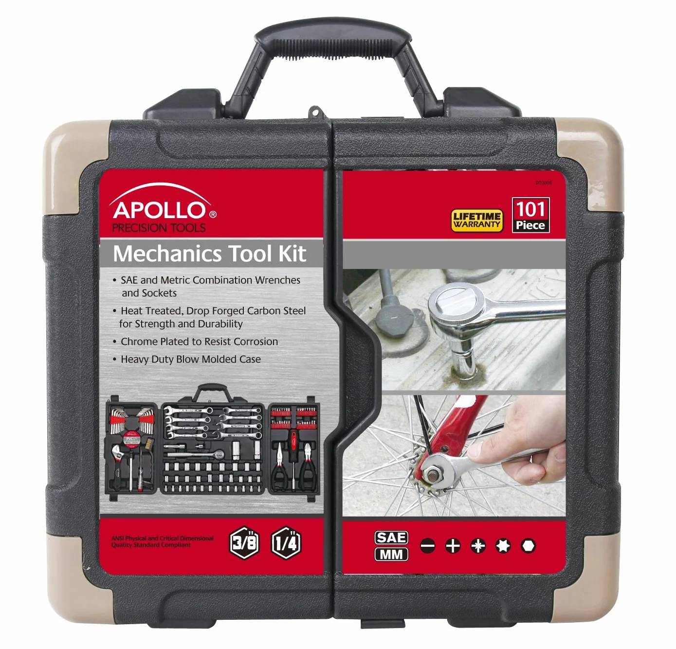 APOLLO TOOLS DT0006 DT0006 Zestaw narzędzi mechanicznych do napraw mechanicznych łodzi, kamperów, rowerów, w kompaktowej walizce transportowej, 101 szt