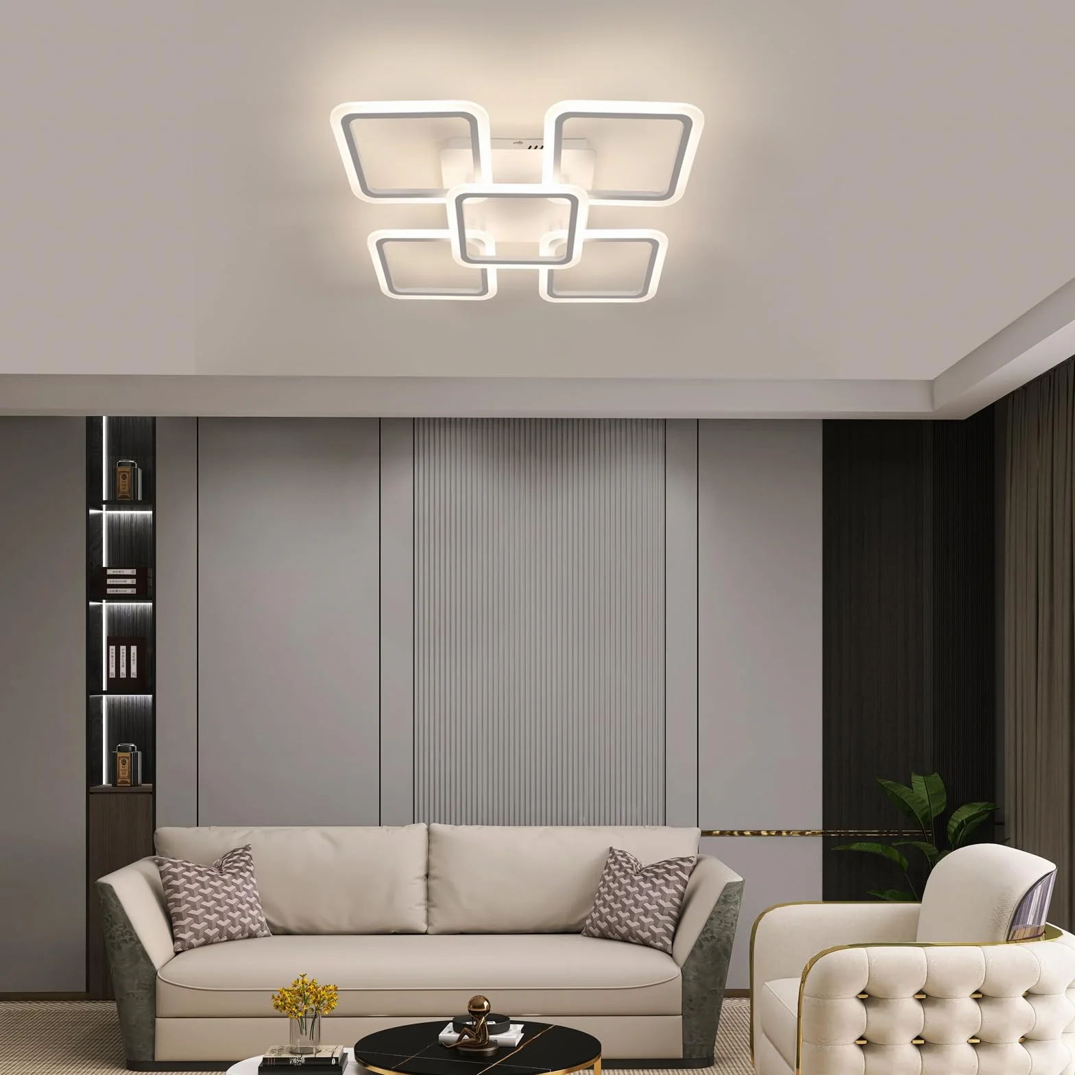 Comely Regulowany Plafon LED, Biały 5 Kwadratowy 57W 6400LM Lampa Sufitowa LED Z Pilotem 3000K-6500K, Nowoczesna Oprawa Sufitowa Do Salonu, Sypialni, Jadalni