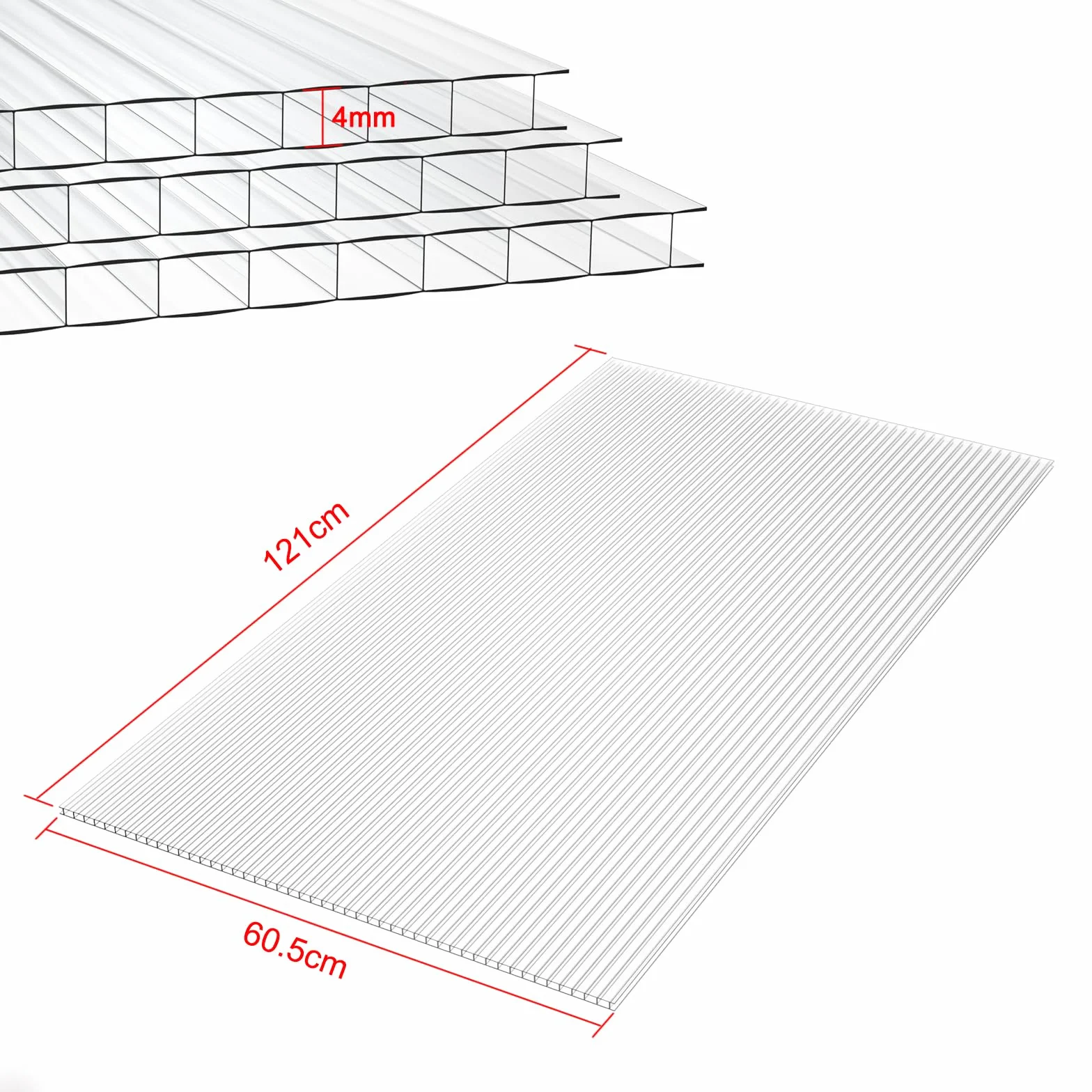 Płyty komorowe z poliwęglanu 605 x 1210 x 4 mm przezroczyste odporne na UV