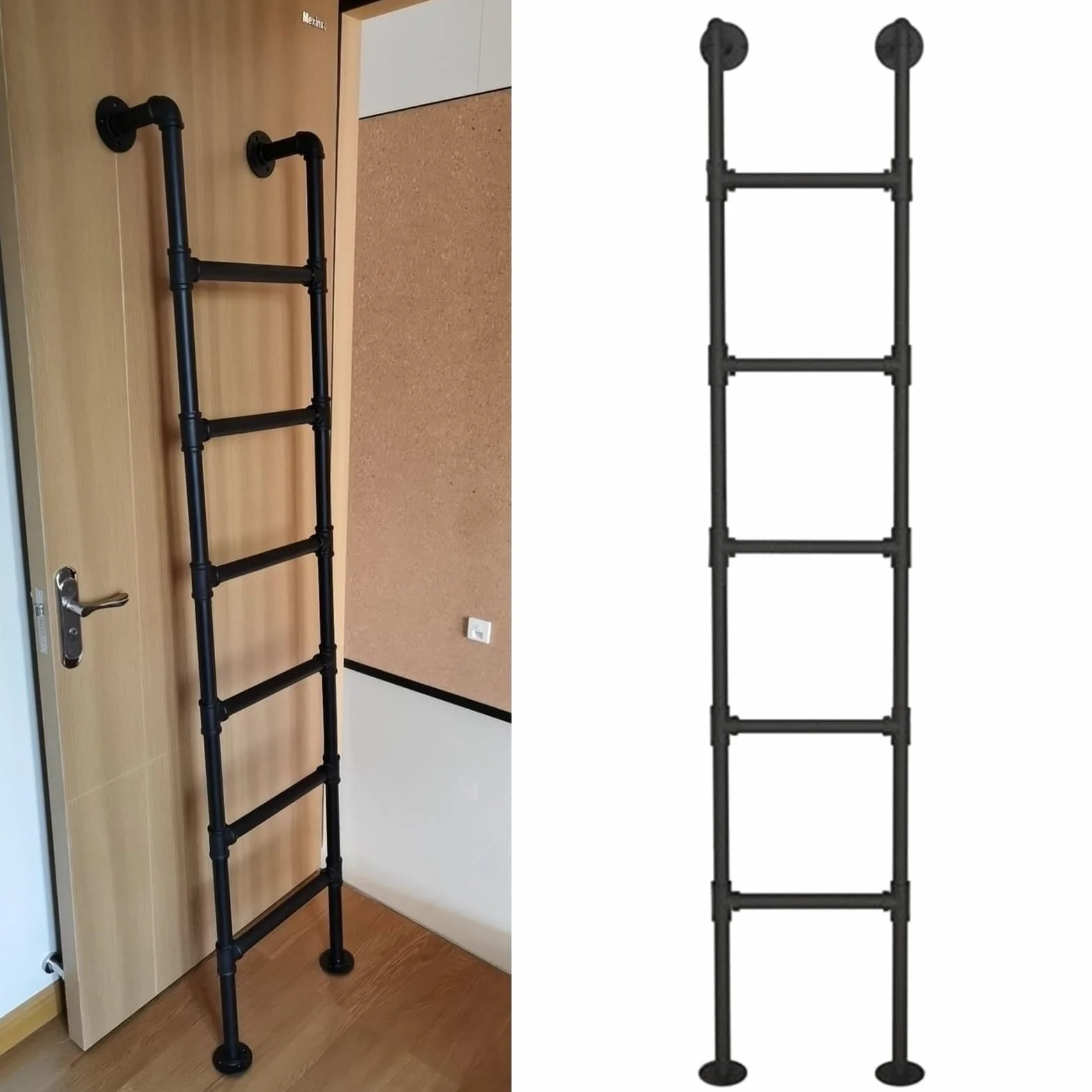 Czarny metalowy loft montowane na ścianie schody piętrowe na strychy akademiki biblioteki magazyny kampery i łodzie 330LBS Capaci47in długi bezpieczny i wytrzymały