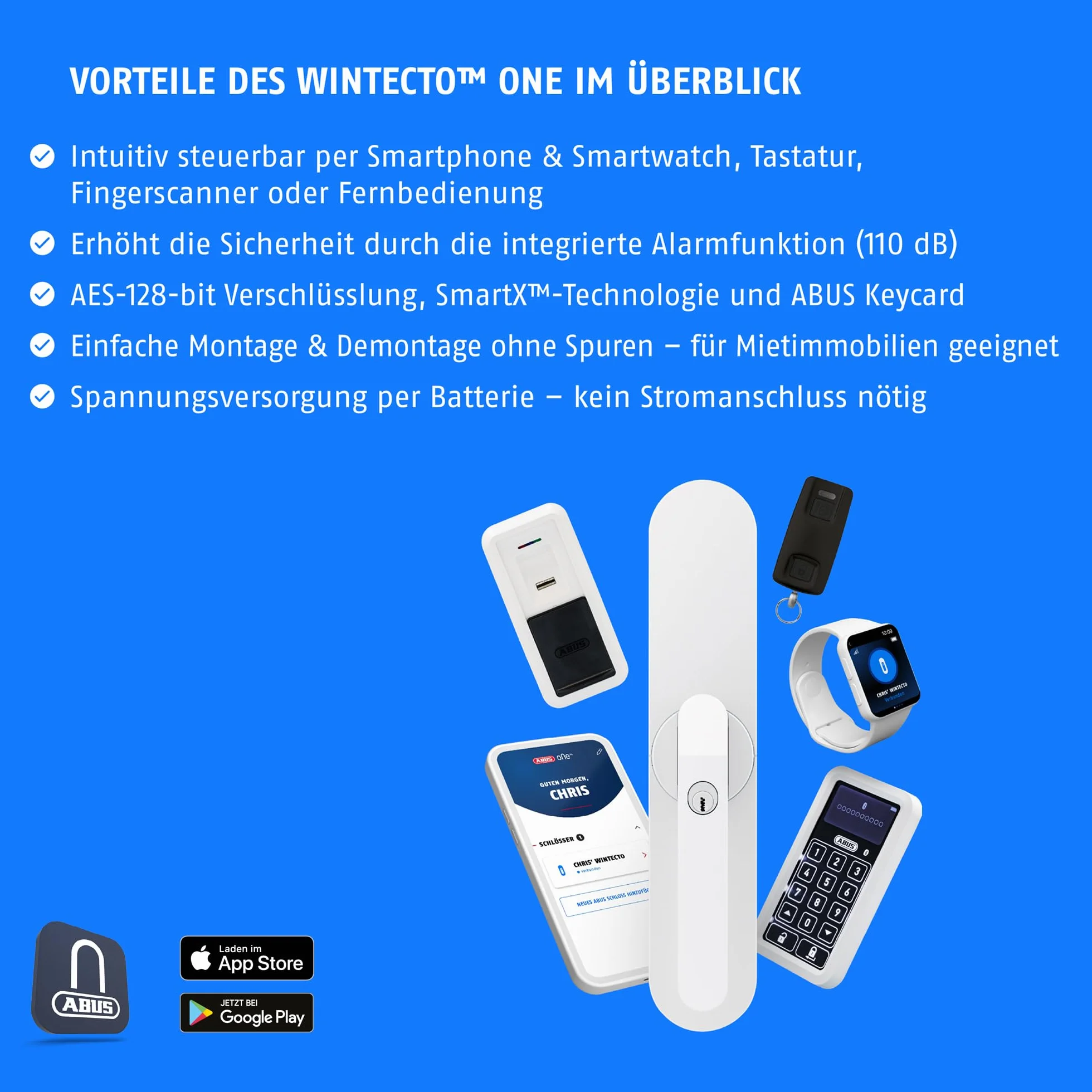 ABUS Wintecto One FCA4100W inteligentny napęd okienny z funkcją alarmu, bez wiercenia, biały, różne możliwości zamykania – 97255