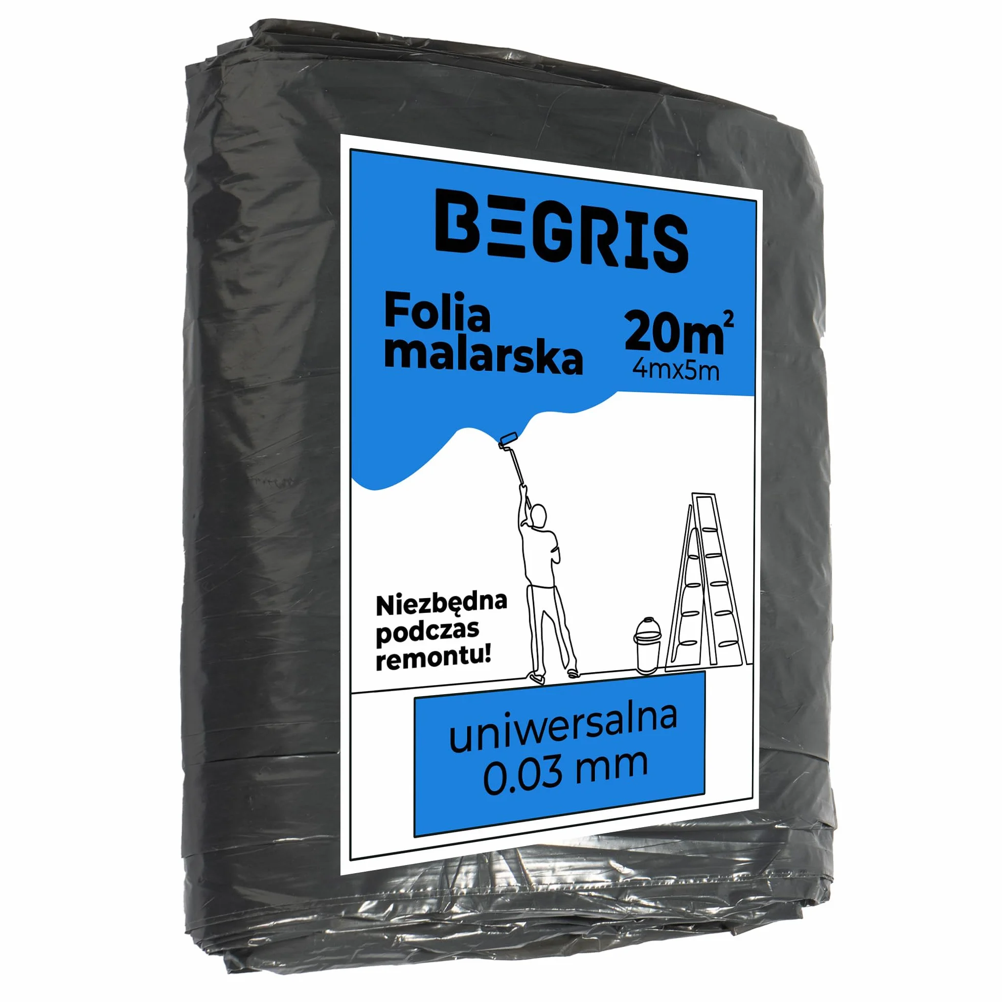 Folia Malarska Mocna 0.03mm Na Meble, Podłogi, Okna Ochronna Plandeka do Malowania 4x5m Wytrzymała Folia Osłonowa Powierzchni Podczas Malowania i Remontu Folia Ochronna Czarna