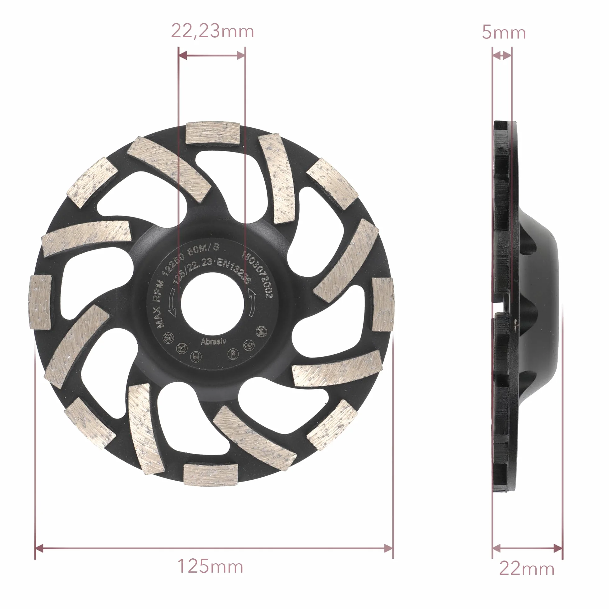PRODIAMANT Diamentowa tarcza szlifierska 125 mm x 22,2 mm Turbo ST91 diamentowa tarcza szlifierska asfalt jastrych profesjonalna jakość