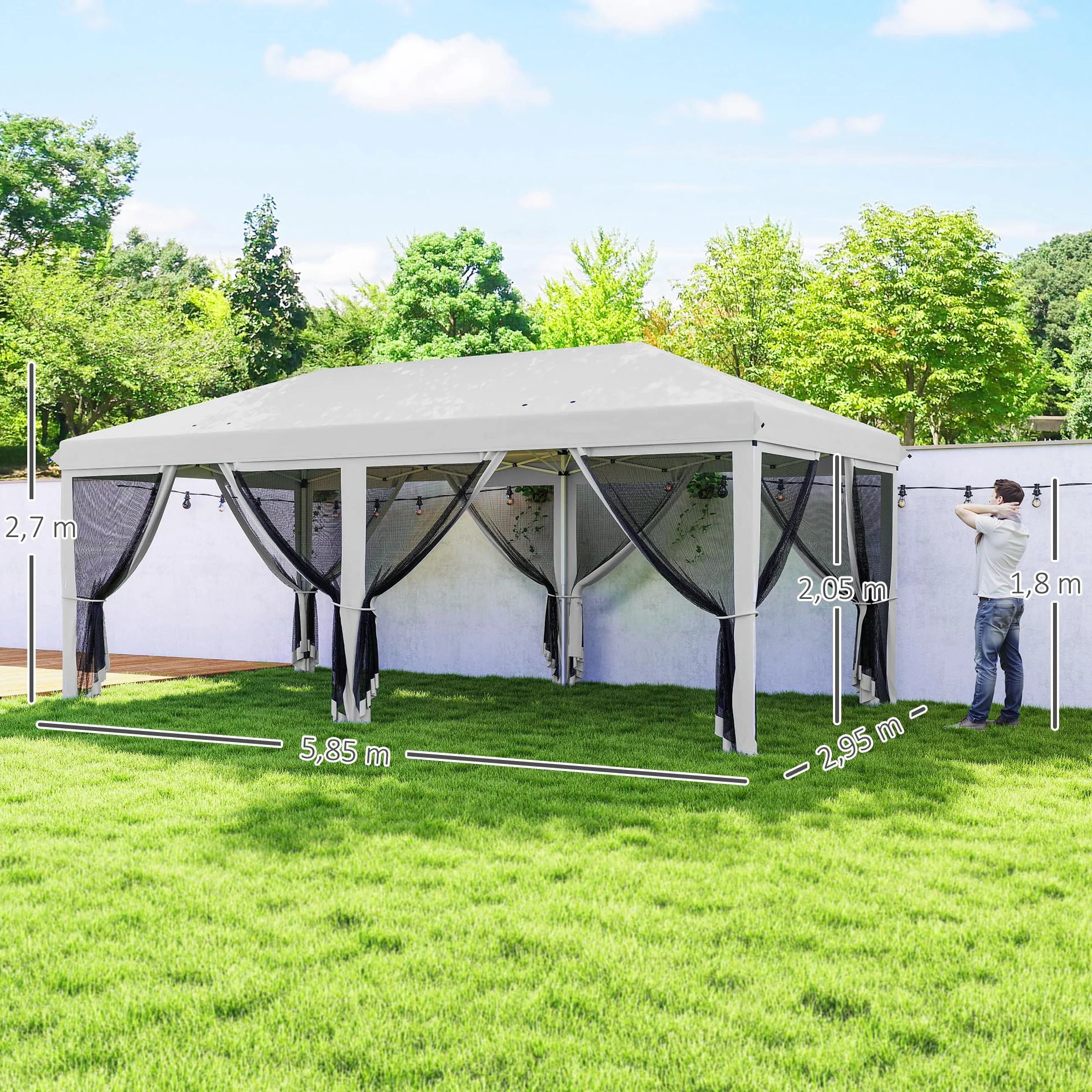 Outsunny Składany pawilon ogrodowy 6 x 3 m z moskitierami UV torba biały