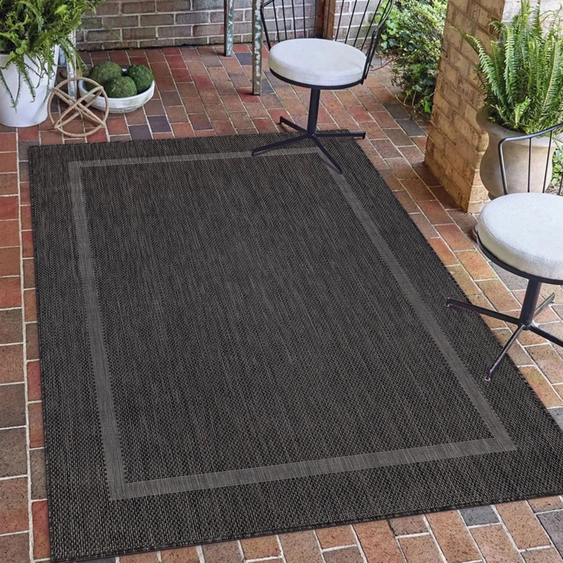 Carpetsale24 Dywan Zewnętrzny Czarny 280x370 cm - Jednokolorowy, Płaski Splot, Odporny na Warunki Atmosferyczne do Balkonu, Tarasu, Kuchni