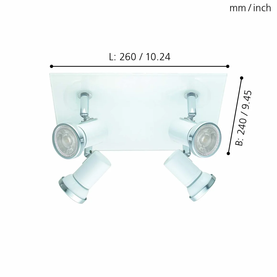 EGLO Lampa sufitowa Tamara 1, 4-płomienna lampa sufitowa | oświetlenie do łazienki, lampa łazienkowa z metalu w bieli i chromie, szkło, reflektory sufitowe, spoty z żarówkami GU10