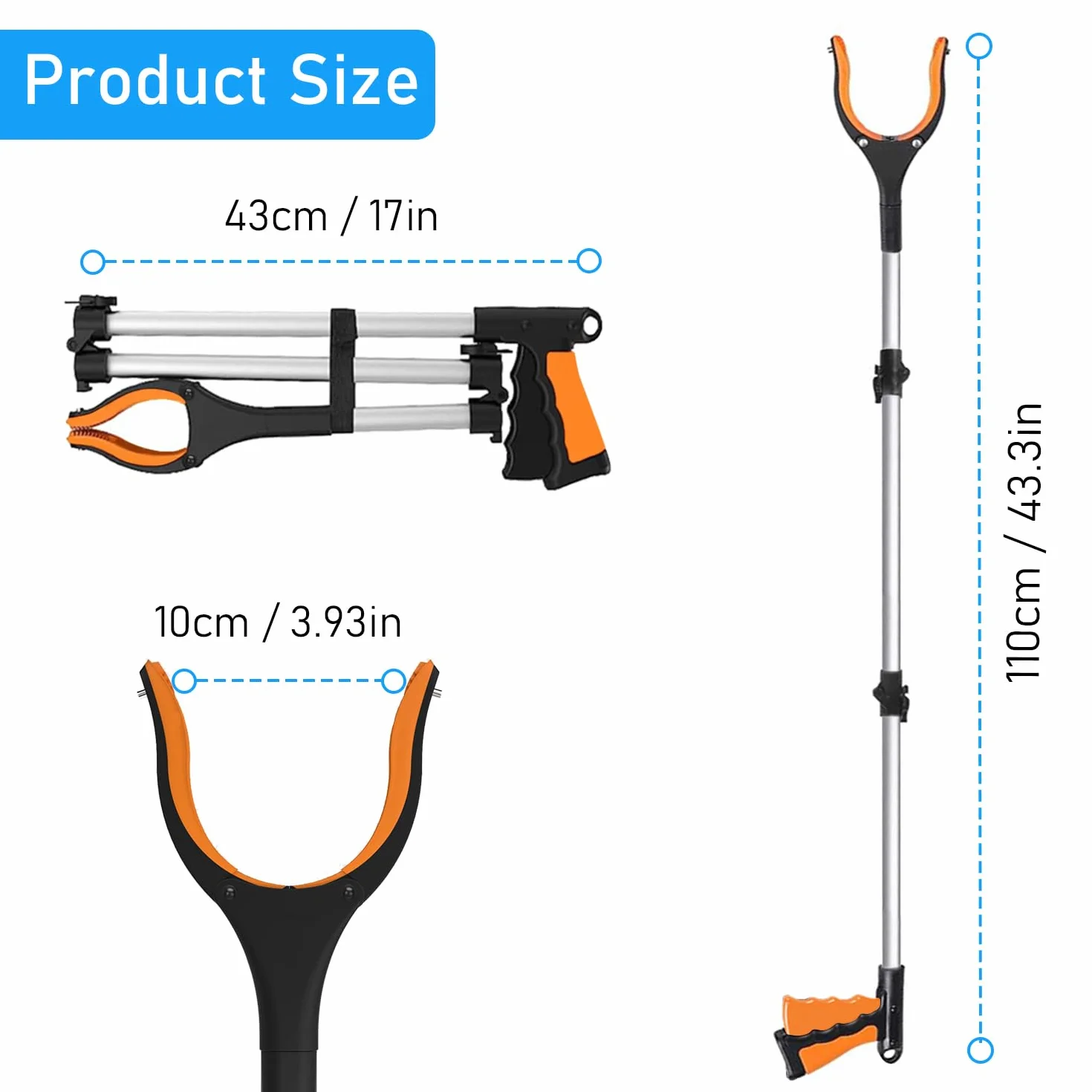 Wiseten 2 sztuki Zbieracze śmieci Grabber Stick, 110cm Składany chwytak do zbierania śmieci, przenośny chwytak dla osób starszych, chwytak z magnesem, chwytak dla dorosłych niepełnosprawnych