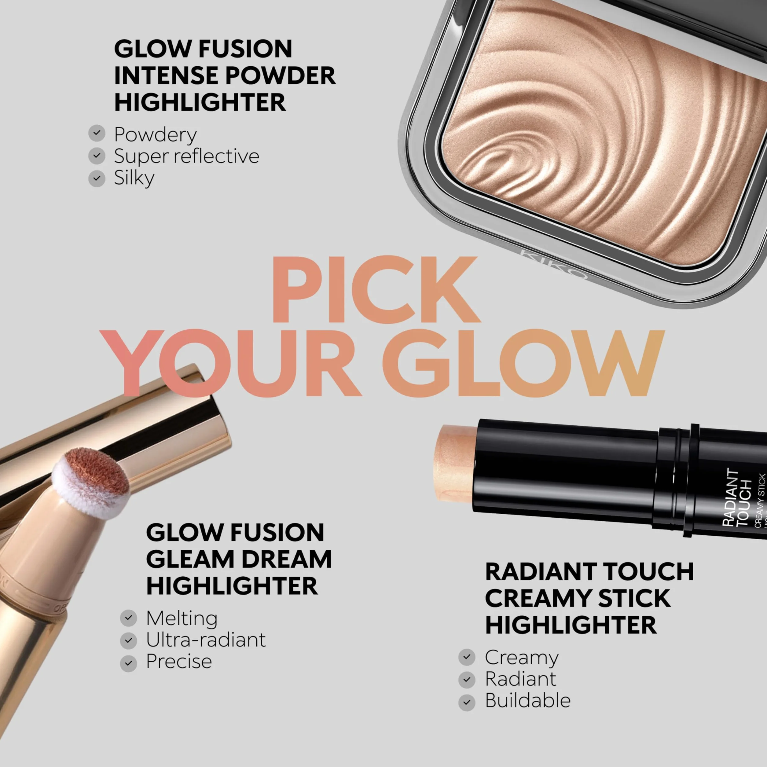 KIKO Milano Glow Fusion Gleam Dream Highlighter 1, Rozświetlacz Do Twarzy W Płynie Z Aplikatorem Gąbkowym