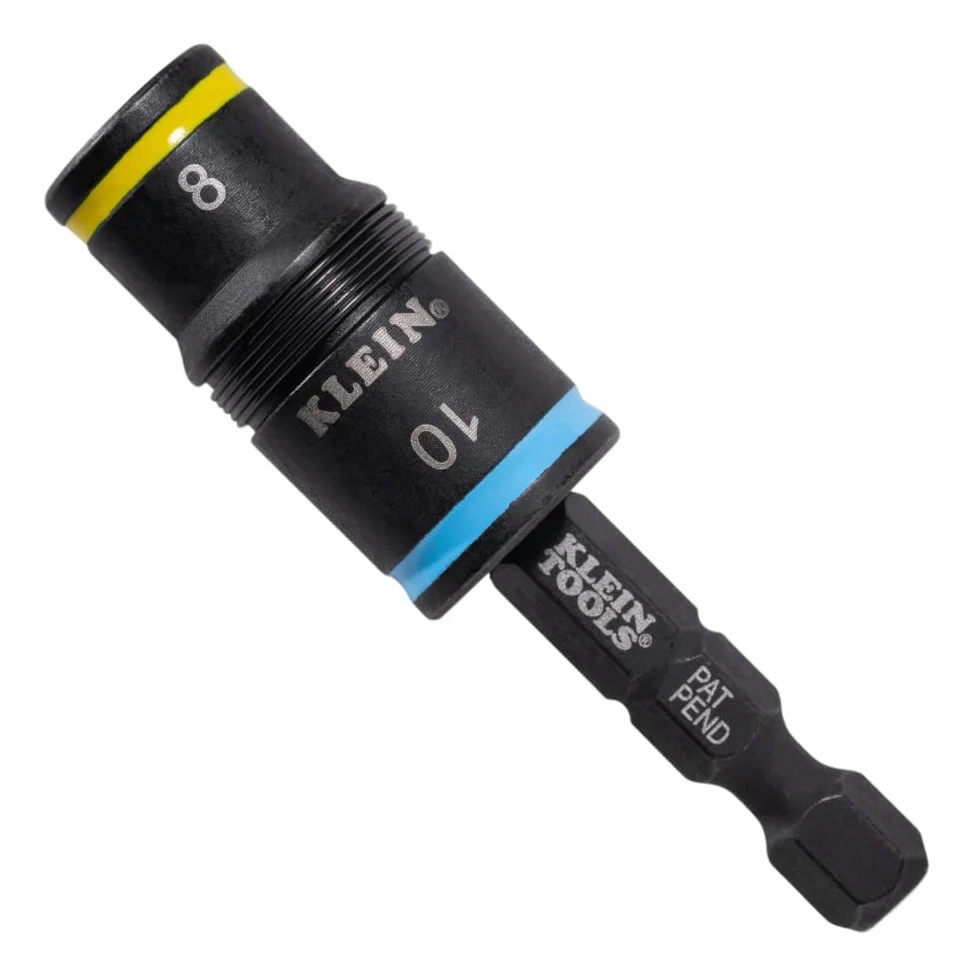 Klein Tools Gniazdo udarowe 32931M 2 w 1 posiada gniazdo klapkowe, 2 metryczne rozmiary sześciokątne, 8 mm i 10 mm, odporność na uderzenia