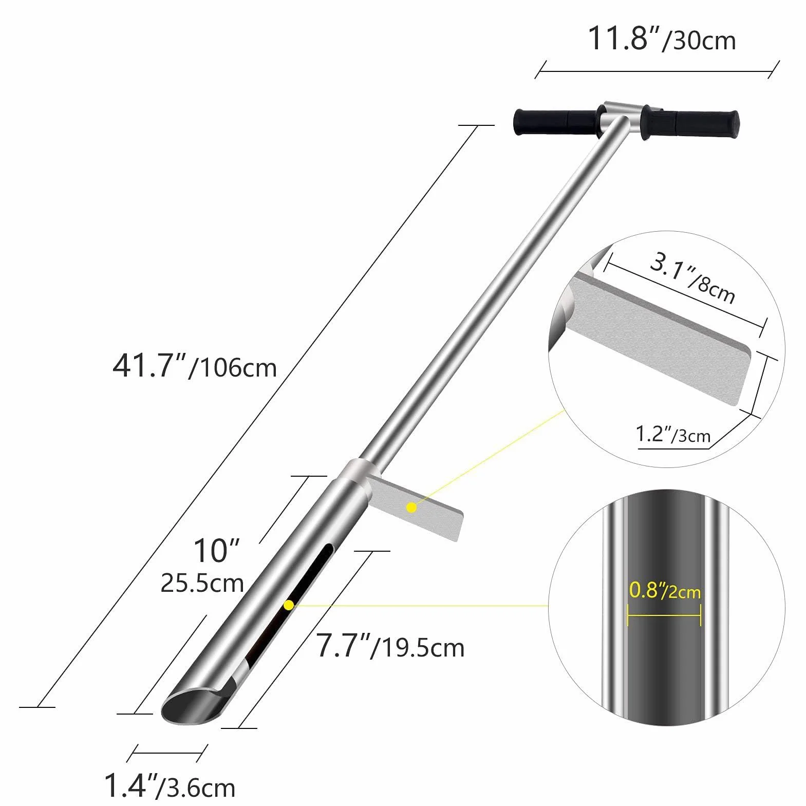 Sonda do Pobierania Próbek Gleby, Pręt ze Stali Nierdzewnej z Rurowym Uchwytem w Kształcie Litery T, Narzędzie do Pobierania Próbek, Uchwyt w Kształcie Litery T, Zestawy do Testowania Gleby, Sondy do