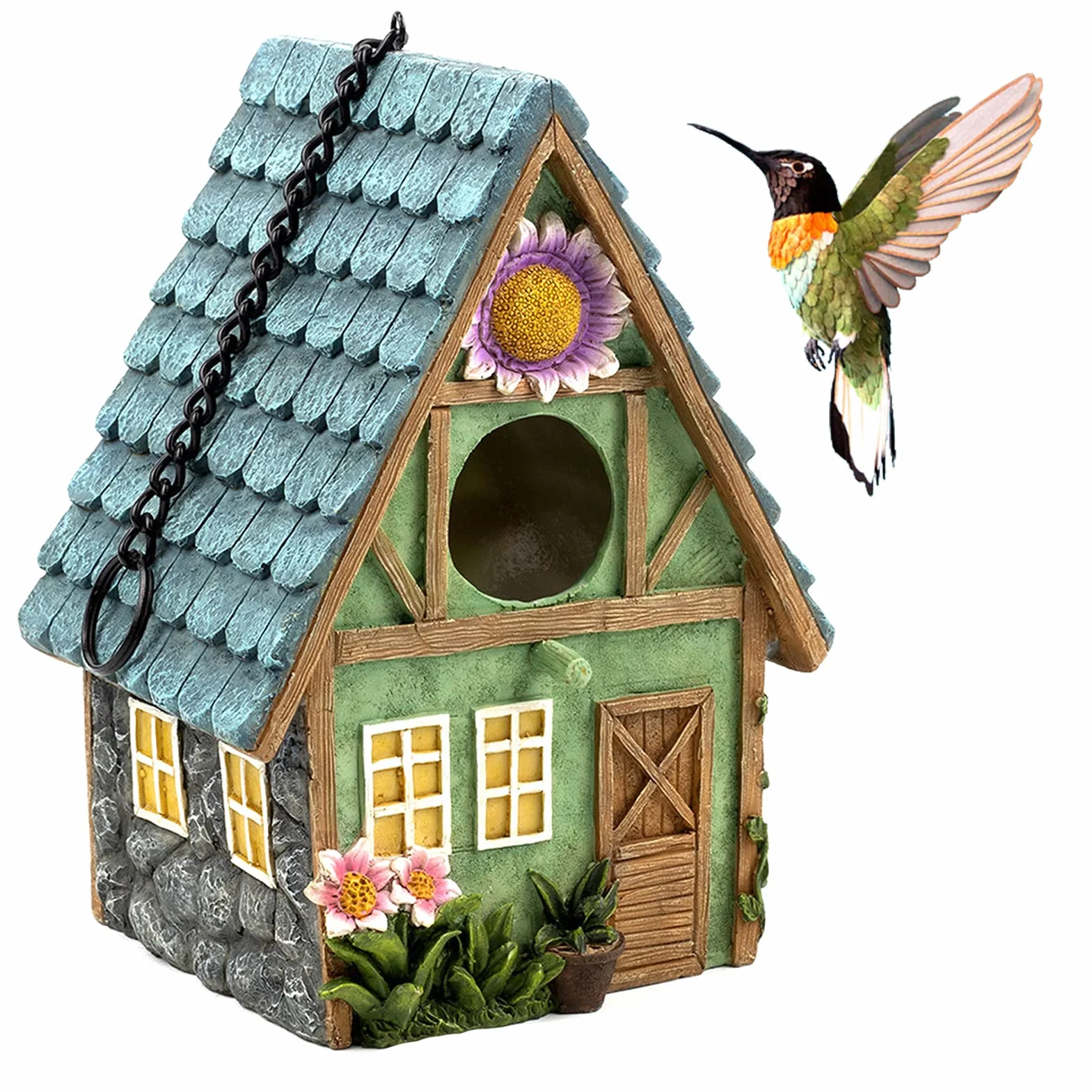 Drewniany domek dla ptaków 21 x 15 x 13 cm dekoracyjny dach wiszący do ogrodu