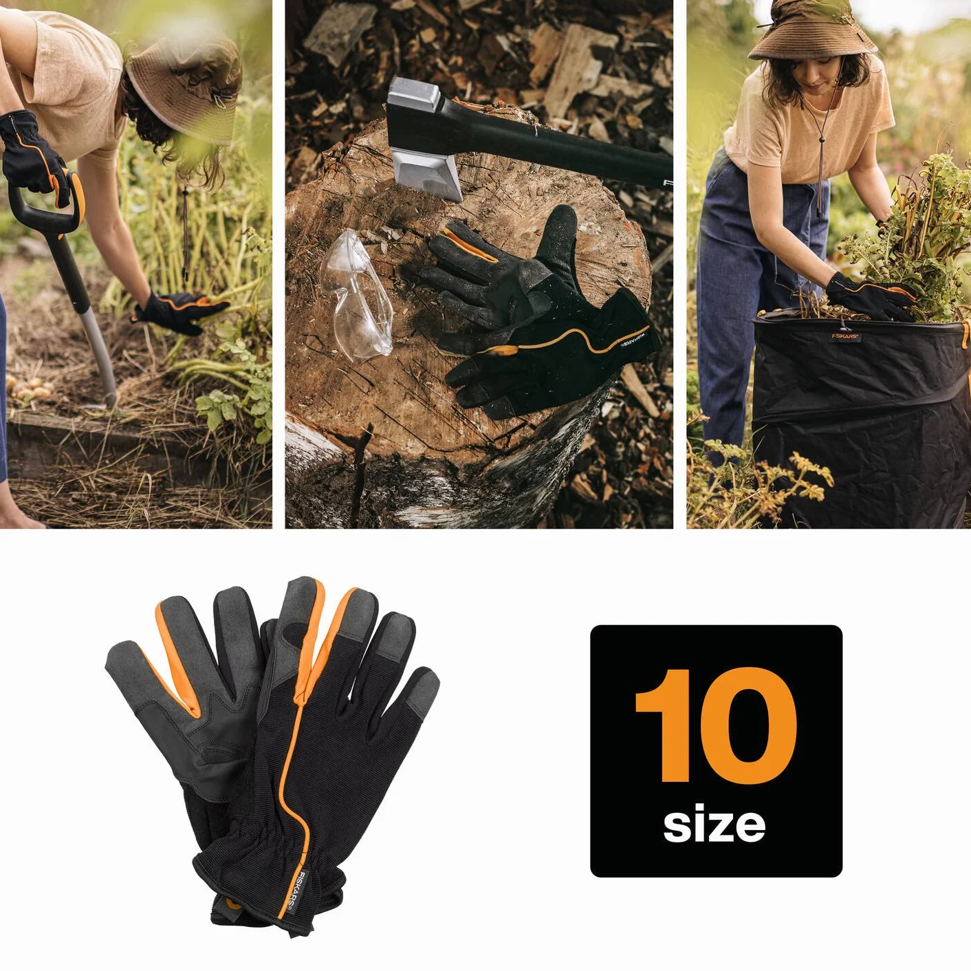 Fiskars Rękawice ogrodnicze Rozmiar 10 czarno-pomarańczowe