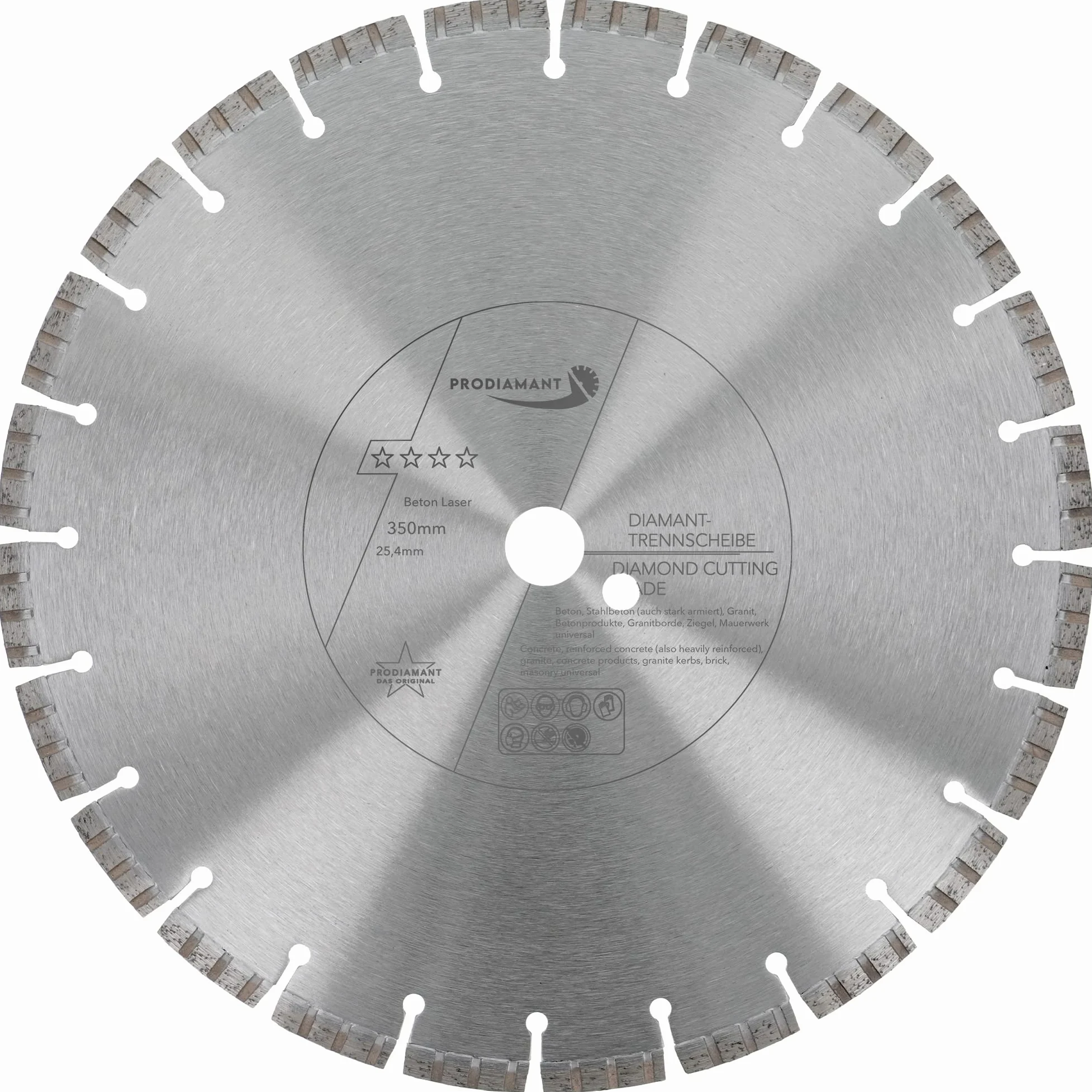 PRODIAMANT Diamentowa tarcza tnąca 350 mm x 25,4 do betonu żelbetowego, kamień i cegła, diamentowe segmenty turbo, spawane laserowo