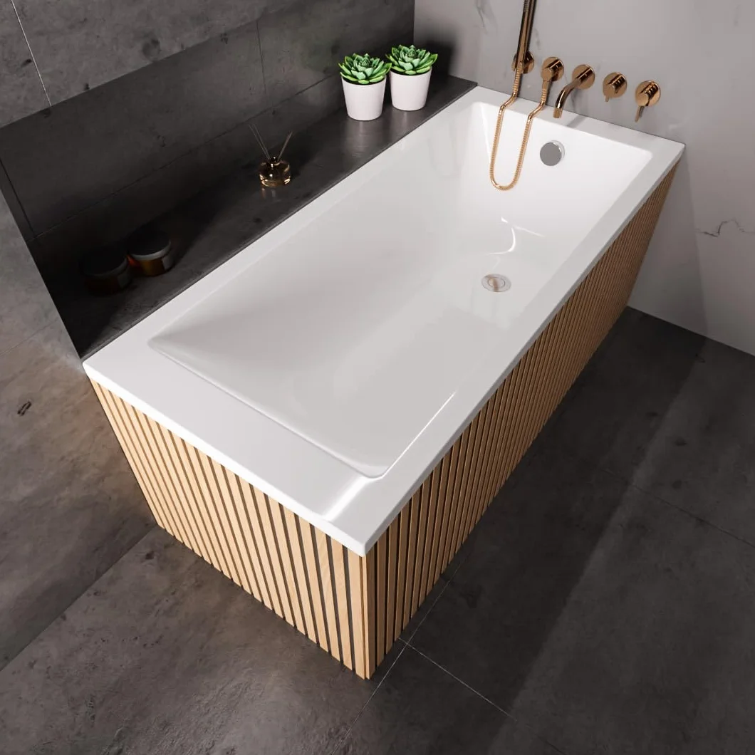 Wanna ECOLAM® TAMI 170x70 cm + wspornik do wanny do układania płytek | Prostokątna wanna akrylowa z wspornikiem styropianowym | Kompletny zestaw z automatycznym odpływem i silikonowymi nóżkami