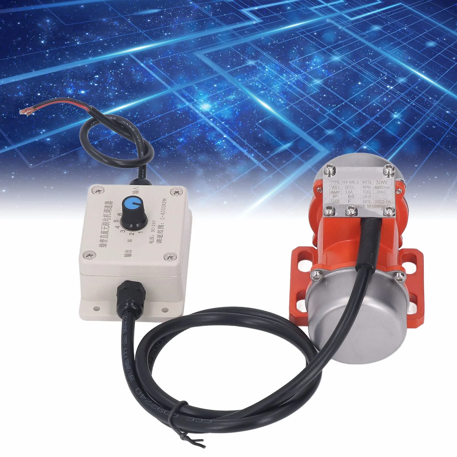 Wibrator Do Betonu, 30W 4000 obr./min, Bezszczotkowy Silnik Wibracyjny DC24V, z Regulatorem Prędkości, IP65, Stop Aluminium
