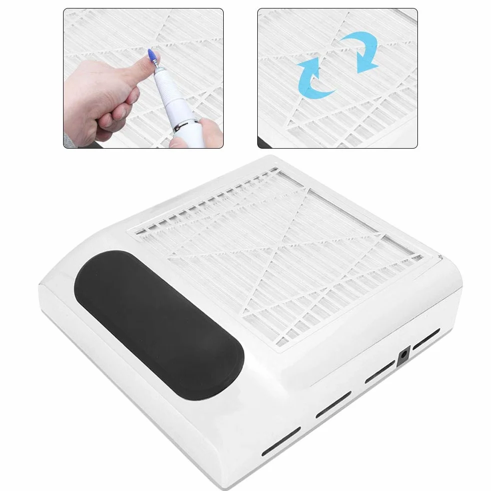 Nail Vacuum Cleaner 80W Nail Dust Collector Strong Suction Nail Art Vacuum Cleaner Manicure Tool, Nail Vacuum Fan Dust Collector for Acrylic Gel Poly Nails Polishing Filing(Silver-EU)