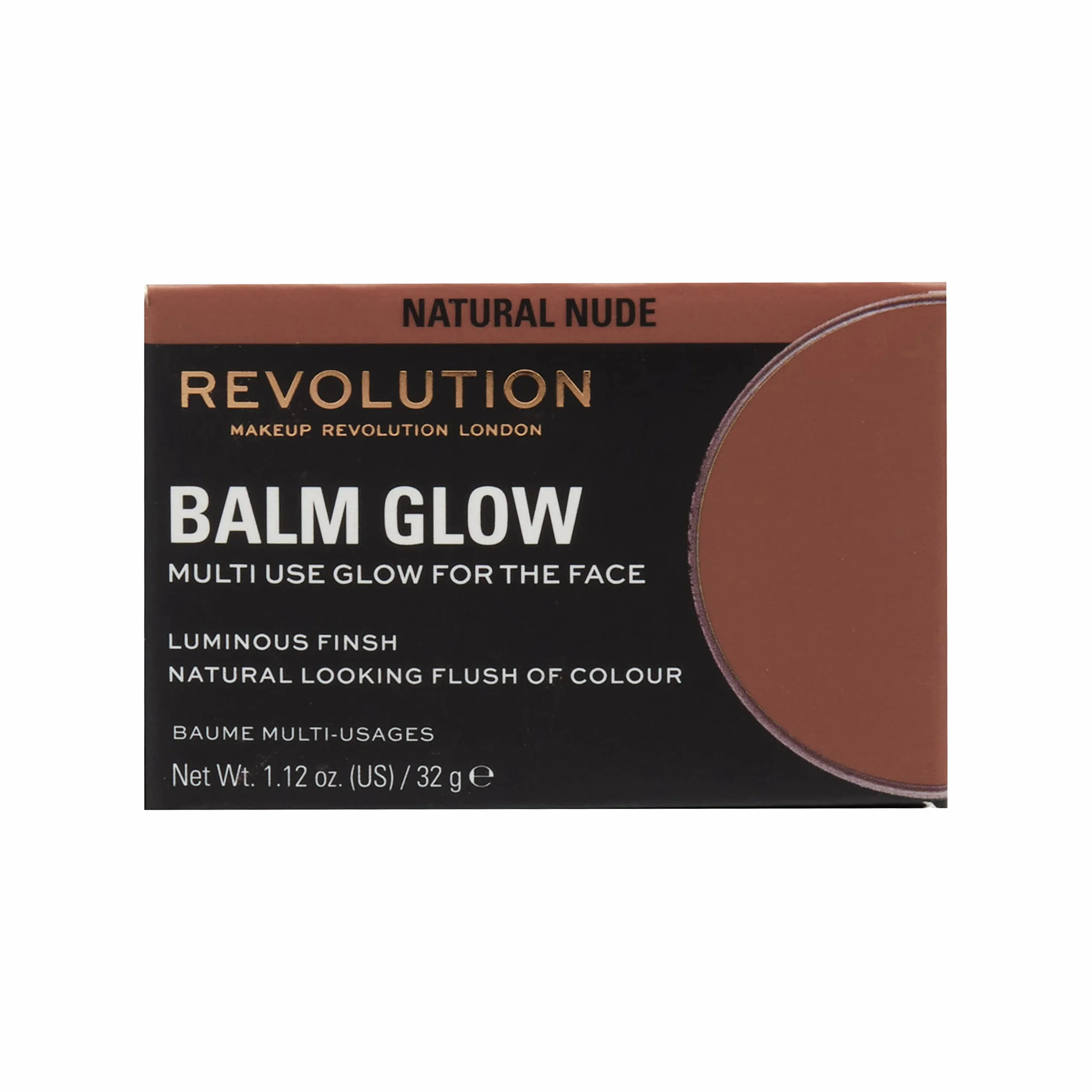 Makeup Revolution London, Balm Glow, balsam do policzków i ust, do wielokrotnego użytku, odświeżające wykończenie, naturalny nude, 32 g