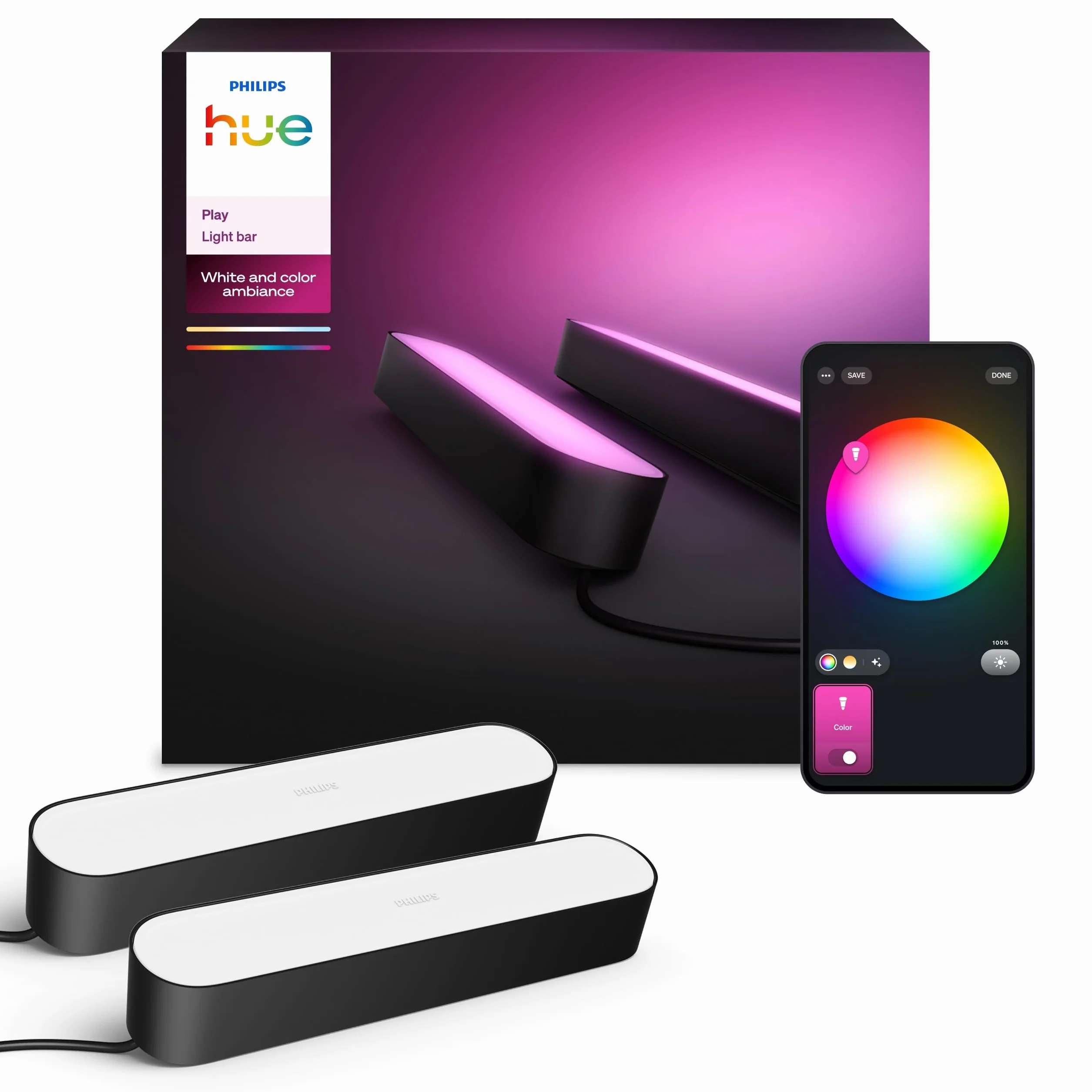 Philips Hue Play White and Colour Ambiance Smart Light Bar Podłużna Lampa Zestaw 2 szt. Czarny