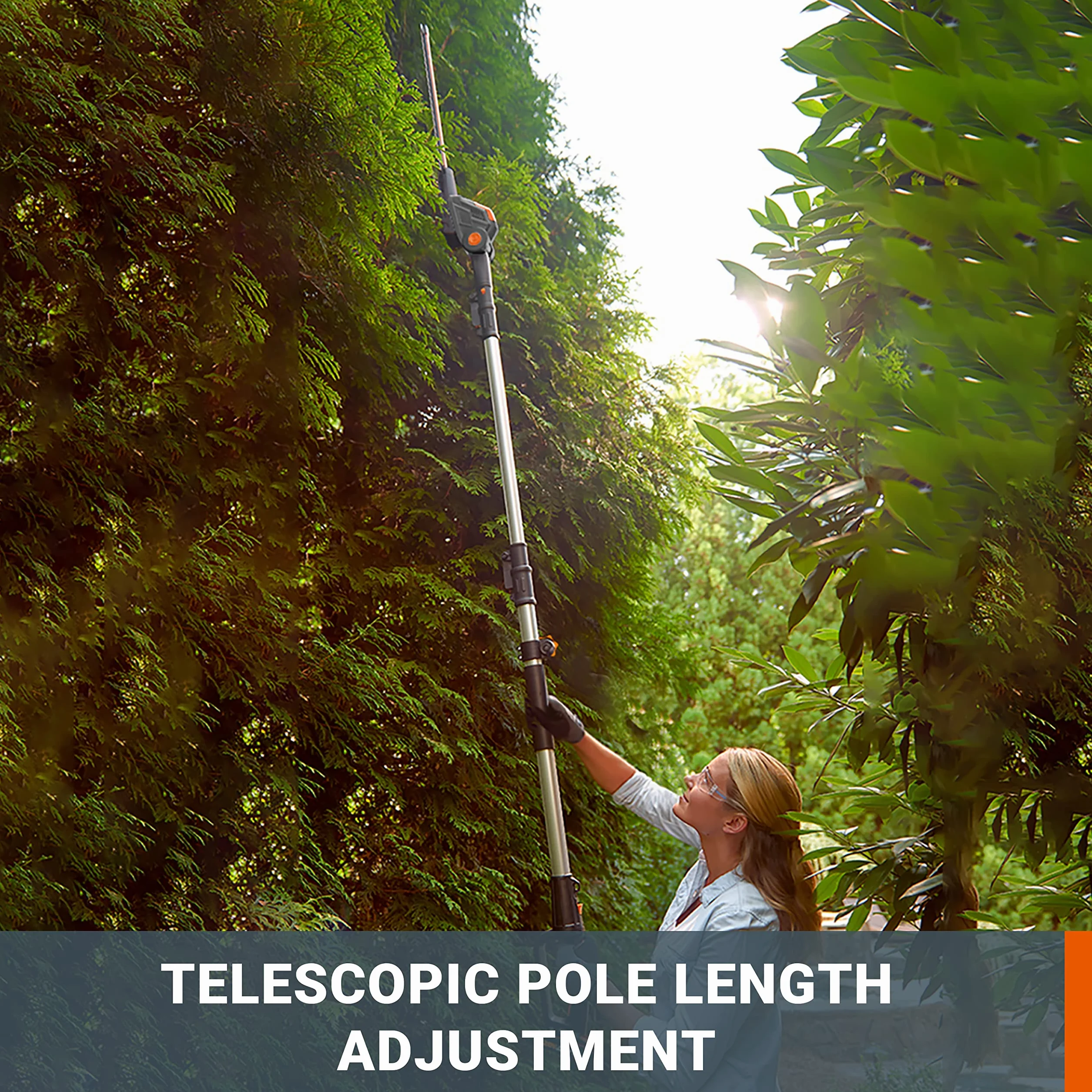 WORX WG252E.9 Akumulatorowe Teleskopowe Nożyce do Żywopłotu, Szerokość Cięcia 45 cm, 10-Pozycyjna Regulowana Rączka do Wysokości 3.2 m, Kompatybilne z Powershare, bez Akumulatora i Ładowarki