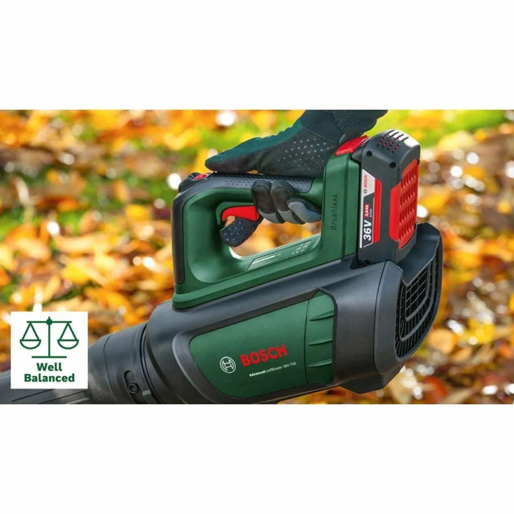 Bosch Home and Garden Akumulatorowa Dmuchawa do Liści, 36V-750, Bez Akumulatora, System 36V, do Usuwania Zalegających Liści i Porządkowania Dużych Terenów, Waga 2.8 kg, Opakowanie Kartooptymalne