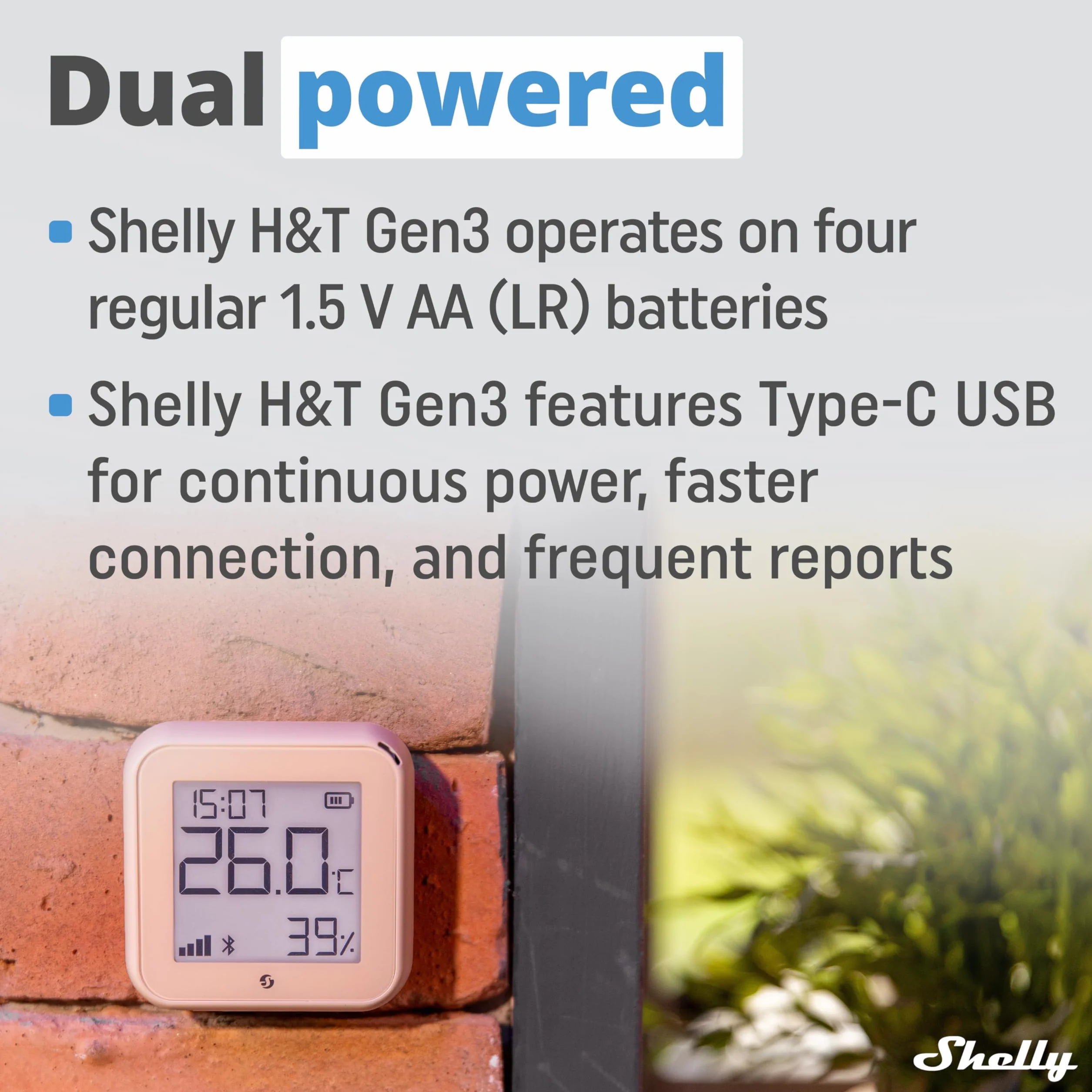 Shelly H&T Gen3 Mokka -Czujnik Temperatury,Wilgotności Wi-Fi,Bluetooth,Automatyka Domowa,Nie Jest Wymagany Żaden Koncentrator,Długi Czas Pracy Baterii,Możliwość Montażu Na Ścianie