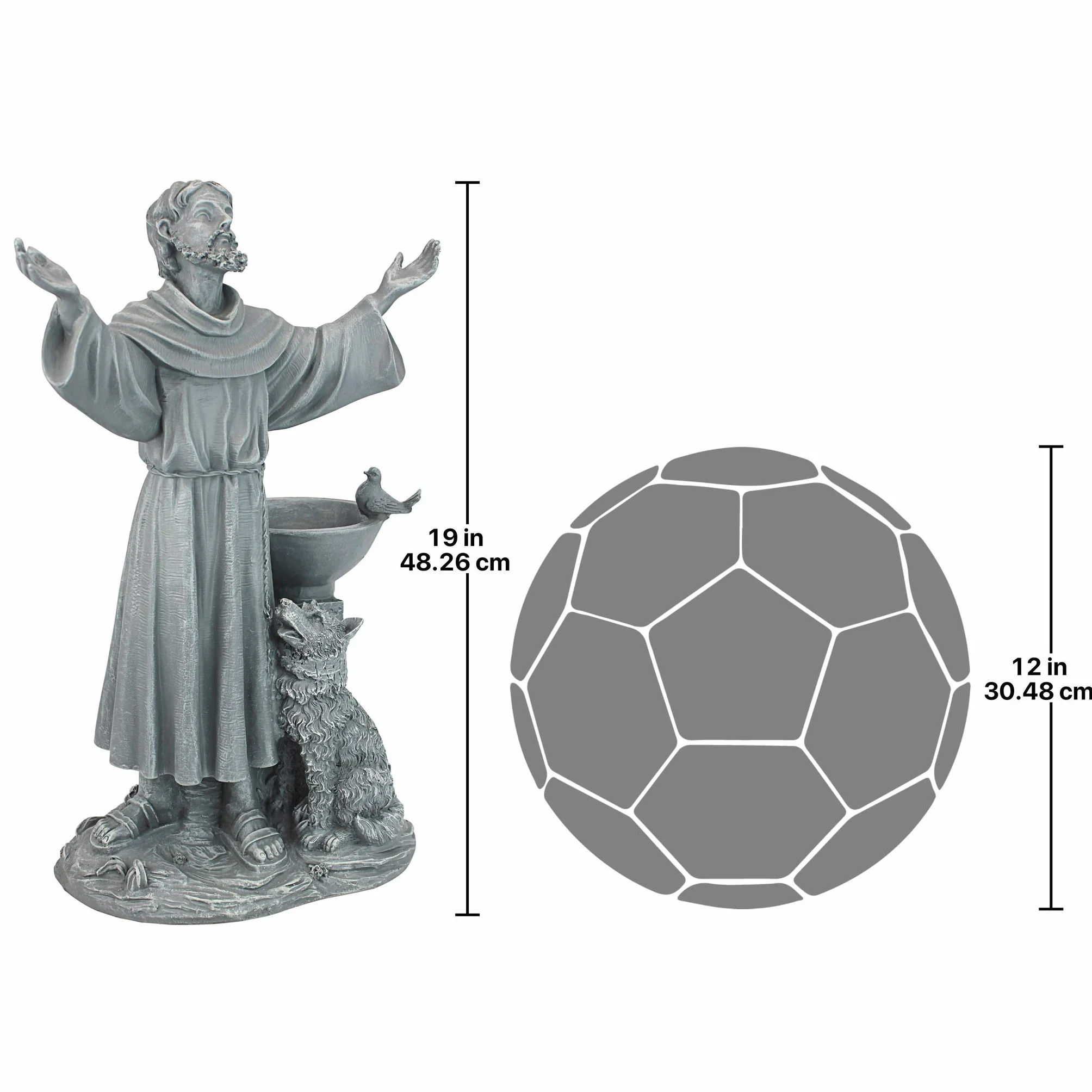 Design Toscano błogosławieństwo św. Franciszka religijna statuetka ogrodowa z karmnikiem dla ptaków 48 cm żywica poliestrowa szary kamień zielony